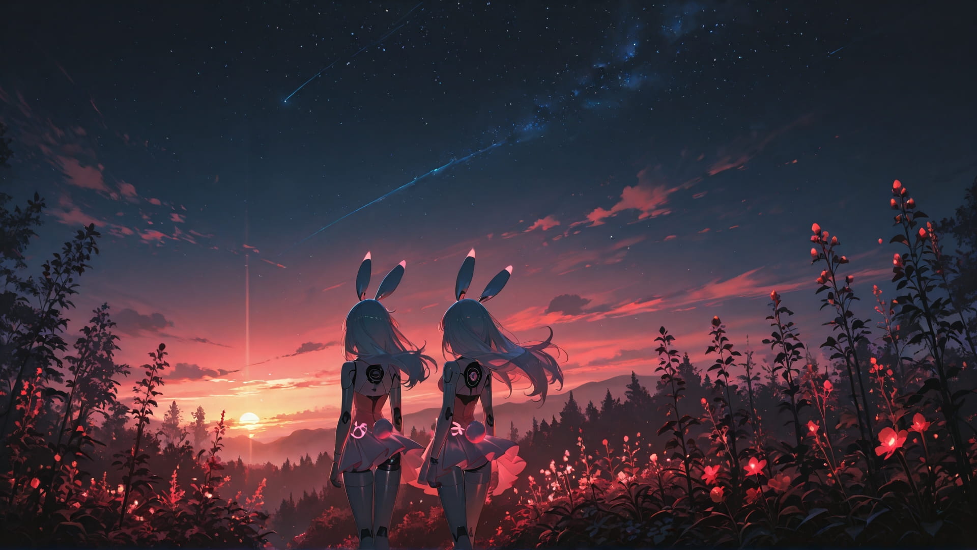 Red Sunset Nature Neon smartphone wallpaper free download, vertical 16:9 format, Red, Sunset, Nature, Summer