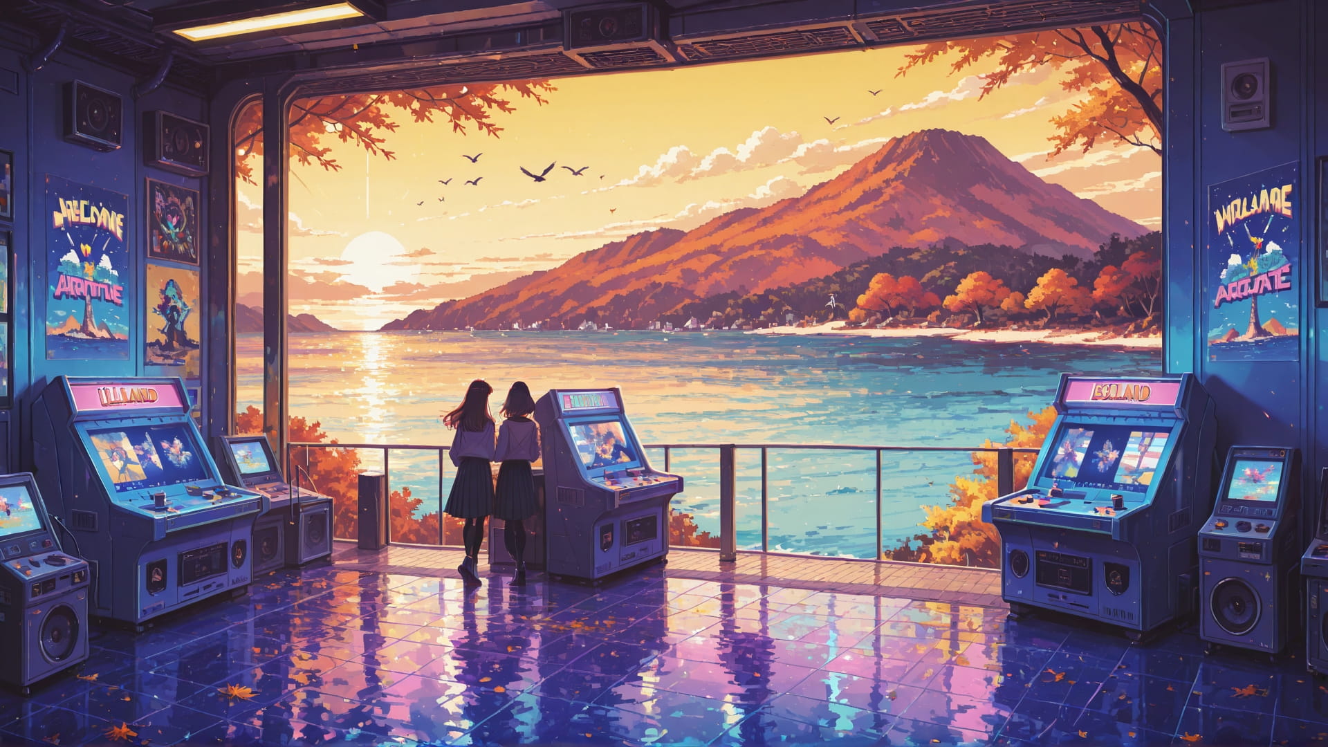 Yellow Afternoon Sea Neon smartphone wallpaper free download, vertical 16:9 format, Yellow, Afternoon, Sea, Autumn