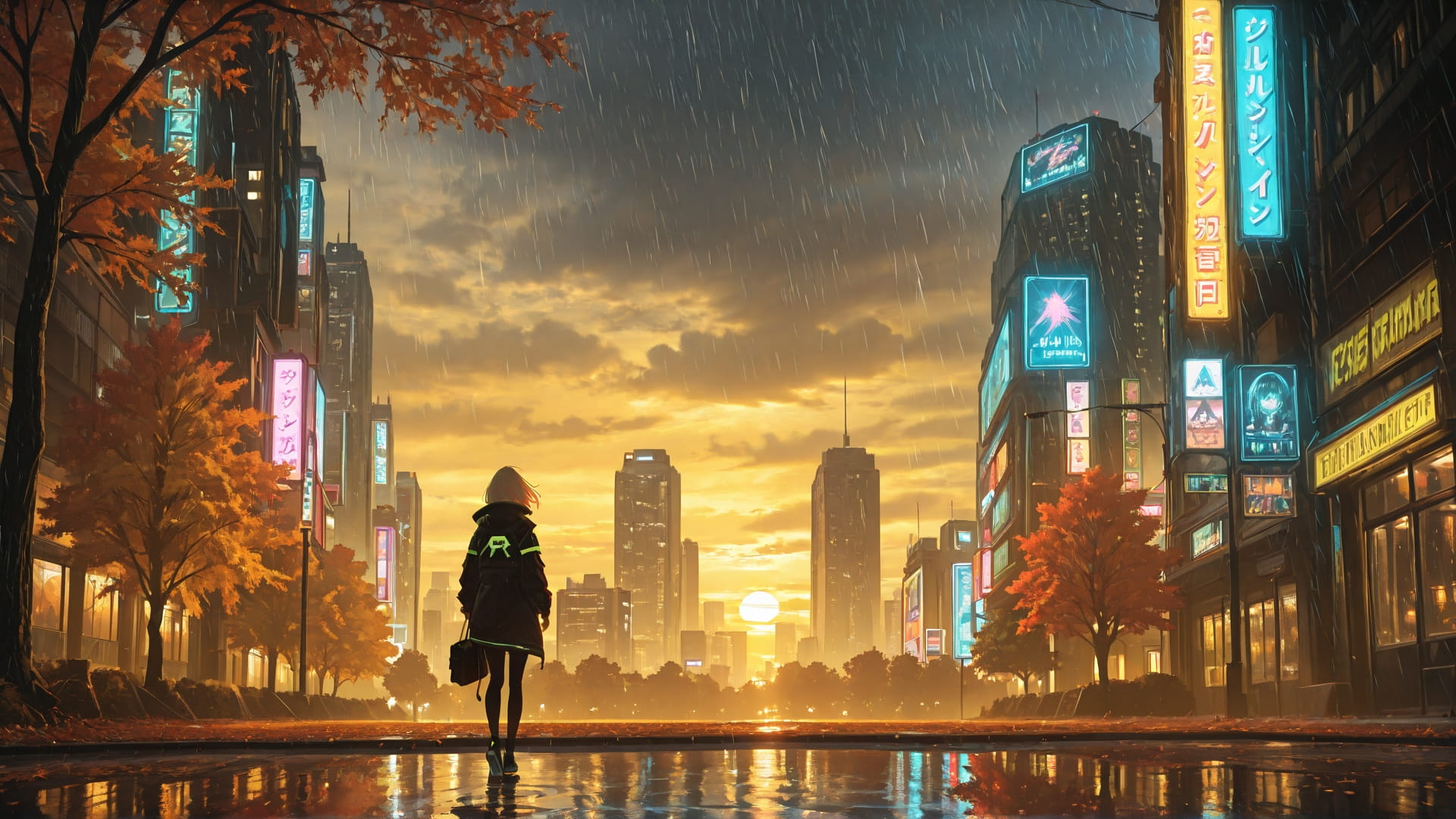 Yellow Sunset Nature Neon smartphone wallpaper free download, vertical 16:9 format, Yellow, Sunset, Nature, Autumn 001