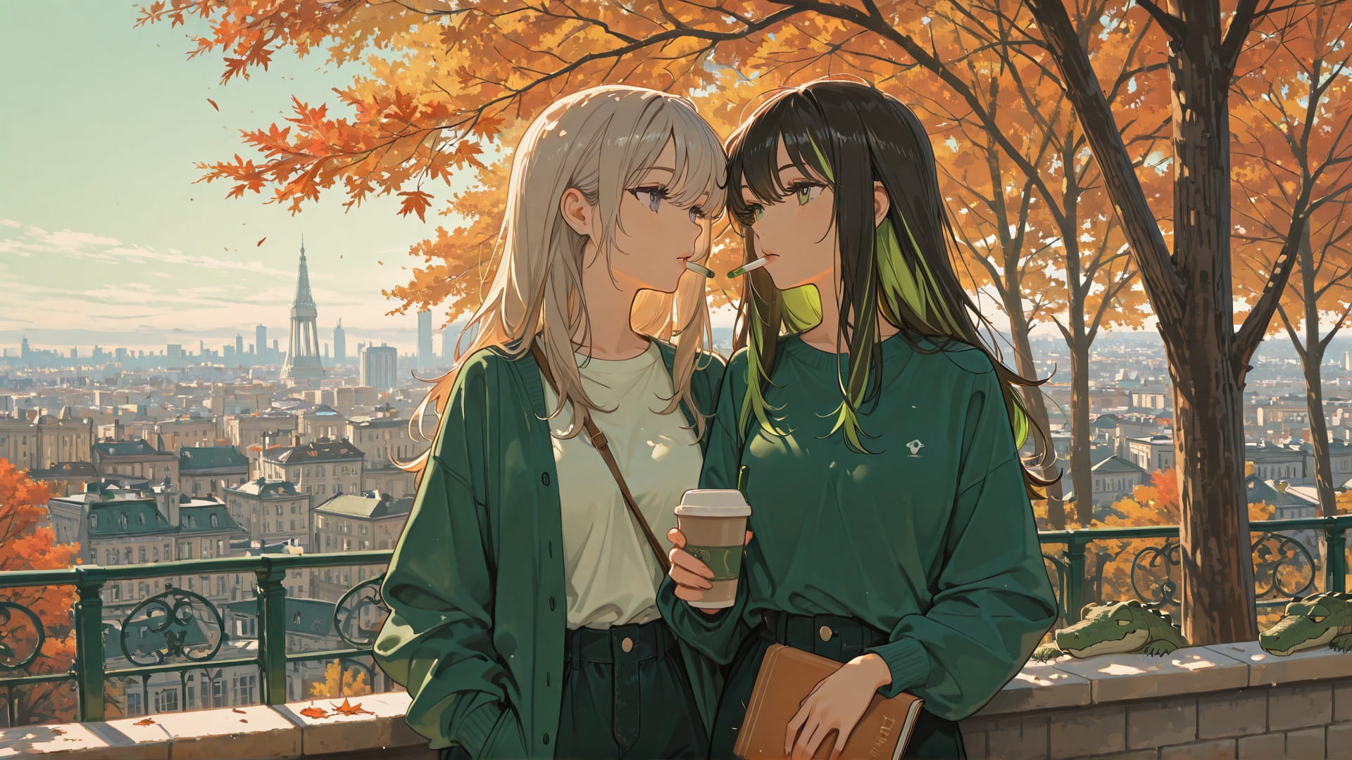 Green Afternoon City NotesAppChic smartphone wallpaper free download, vertical 16:9 format, Green, Afternoon, City, Autumn