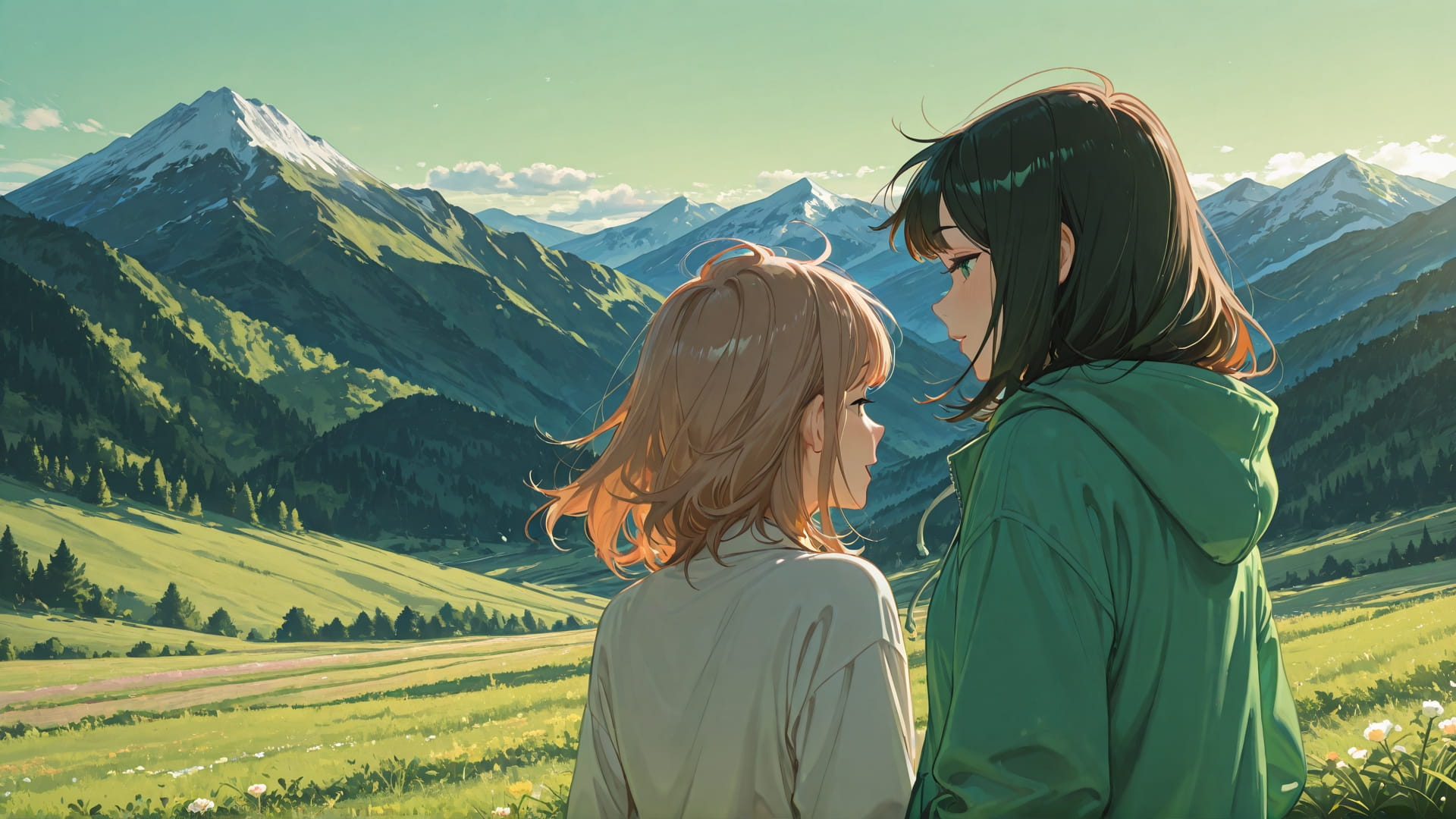 Green Afternoon Mountain NotesAppChic smartphone wallpaper free download, vertical 16:9 format, Green, Afternoon, Mountain, Spring 001