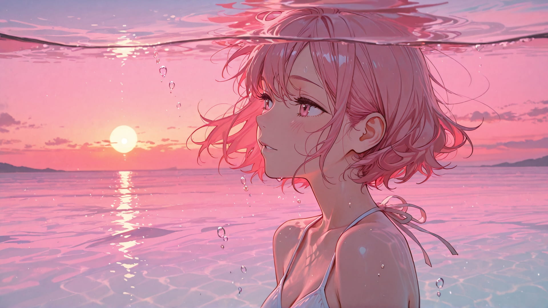 Pink Sunset Sea NotesAppChic smartphone wallpaper free download, vertical 16:9 format, Pink, Sunset, Sea, Summer 001