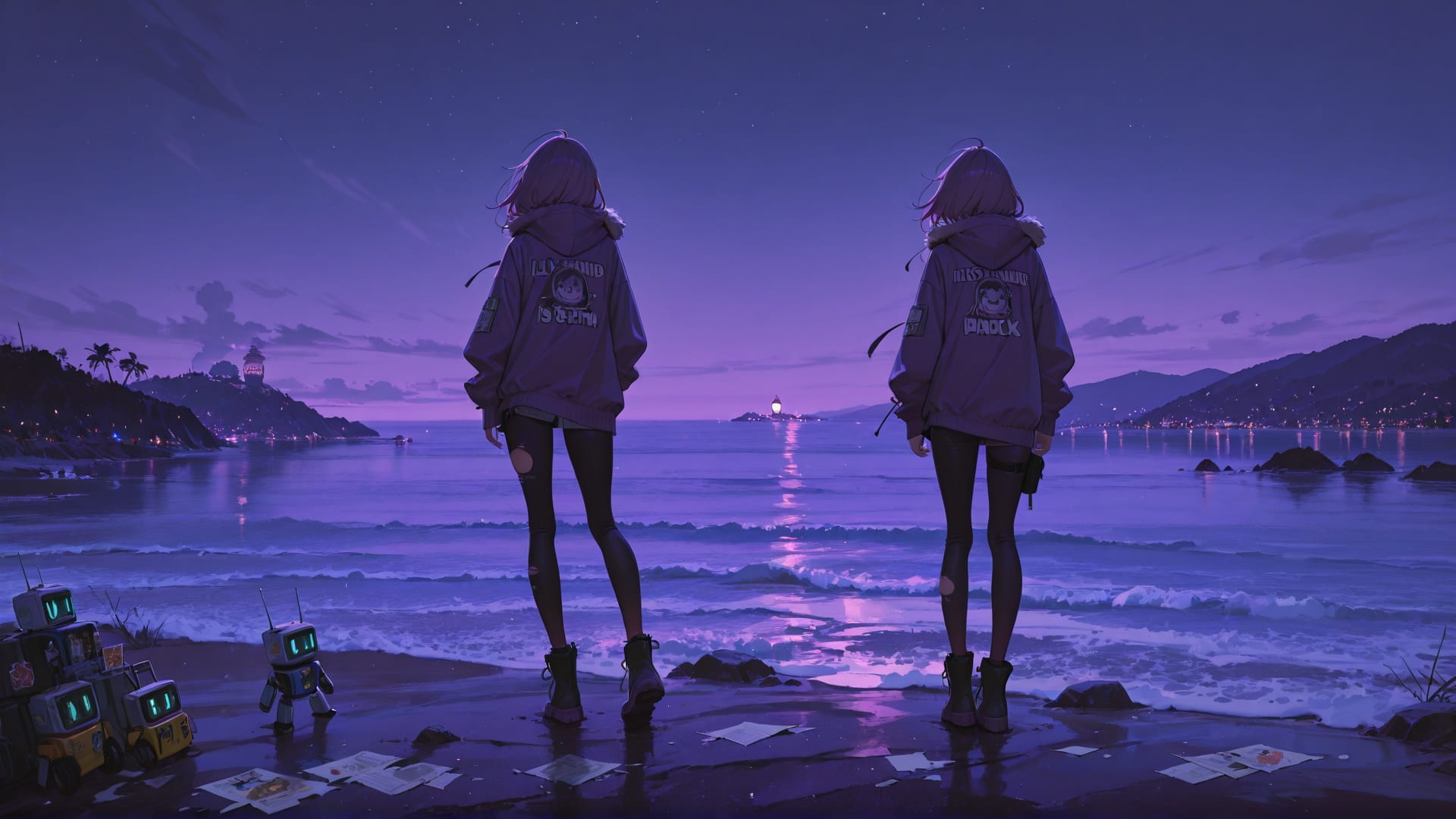 Purple Night Sea NotesAppChic smartphone wallpaper free download, vertical 16:9 format, Purple, Night, Sea, Winter