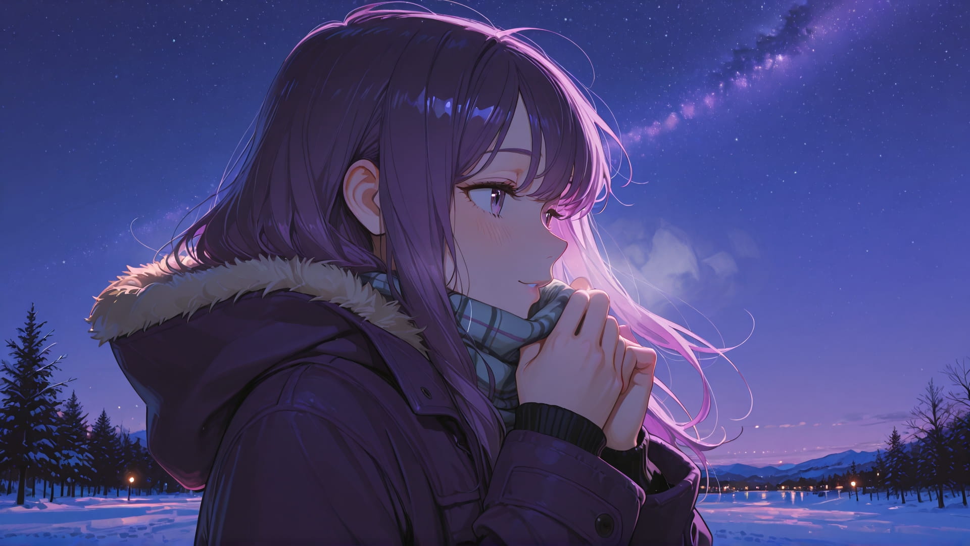 Purple Night Sky NotesAppChic smartphone wallpaper free download, vertical 16:9 format, Purple, Night, Sky, Winter 001