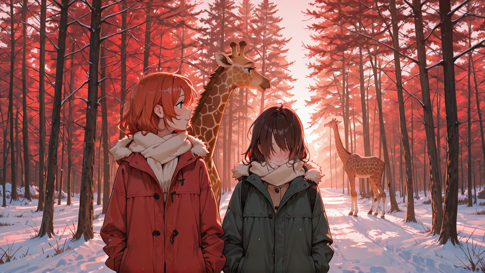 Red Afternoon Nature NotesAppChic smartphone wallpaper free download, vertical 16:9 format, Red, Afternoon, Nature, Winter