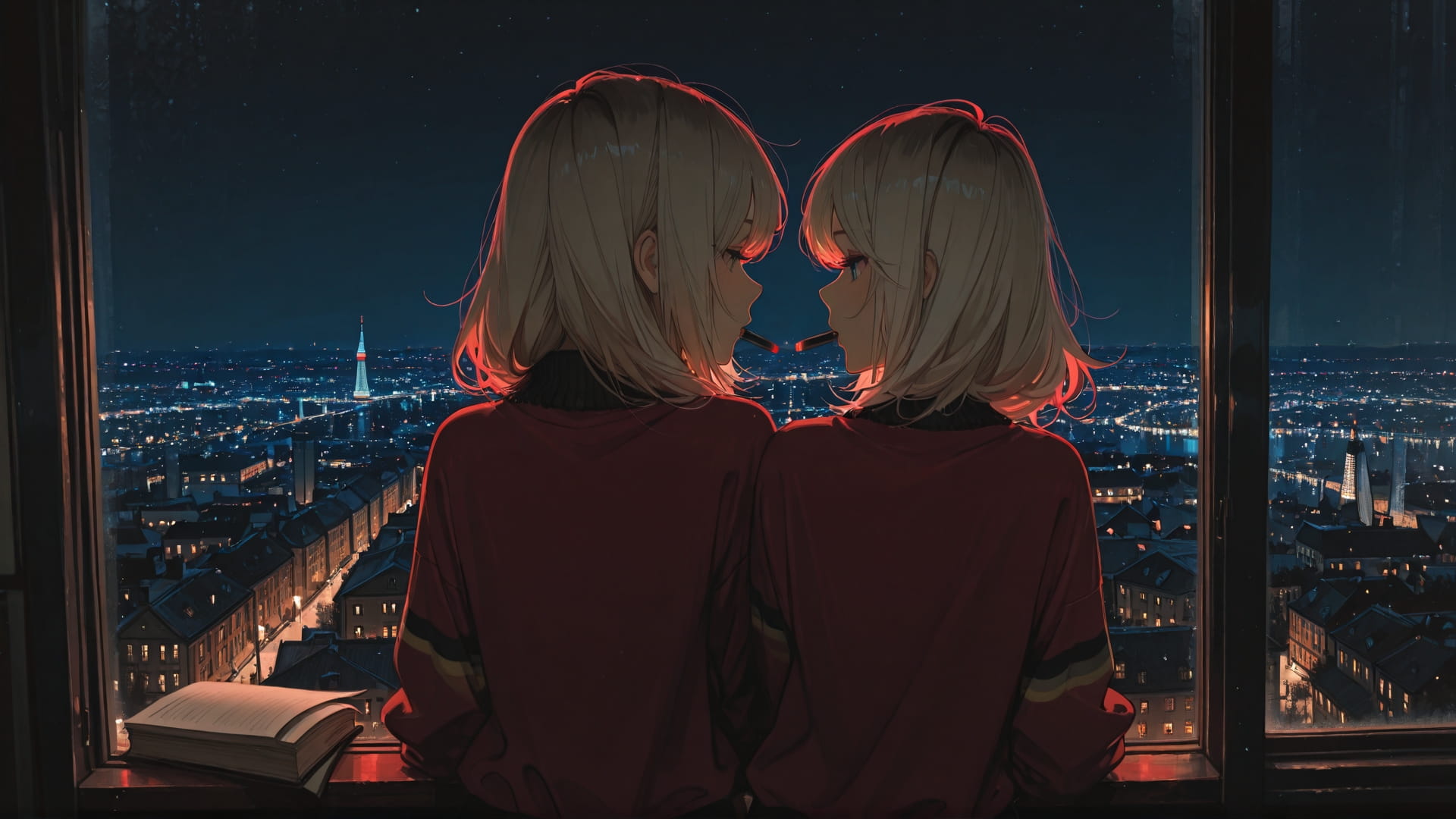 Red Night City NotesAppChic smartphone wallpaper free download, vertical 16:9 format, Red, Night, City, Winter 001