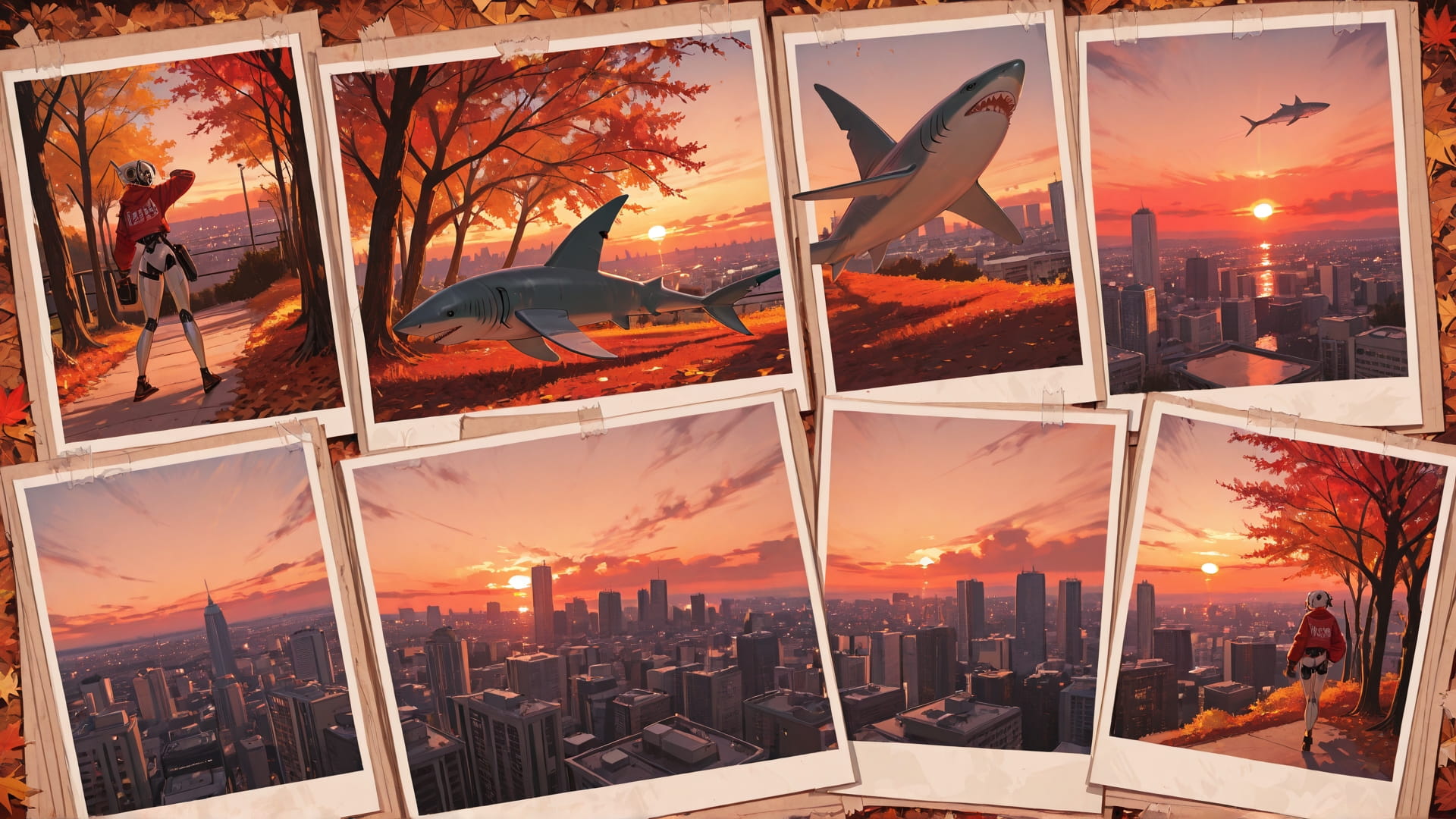 Red Sunset City NotesAppChic smartphone wallpaper free download, vertical 16:9 format, Red, Sunset, City, Autumn