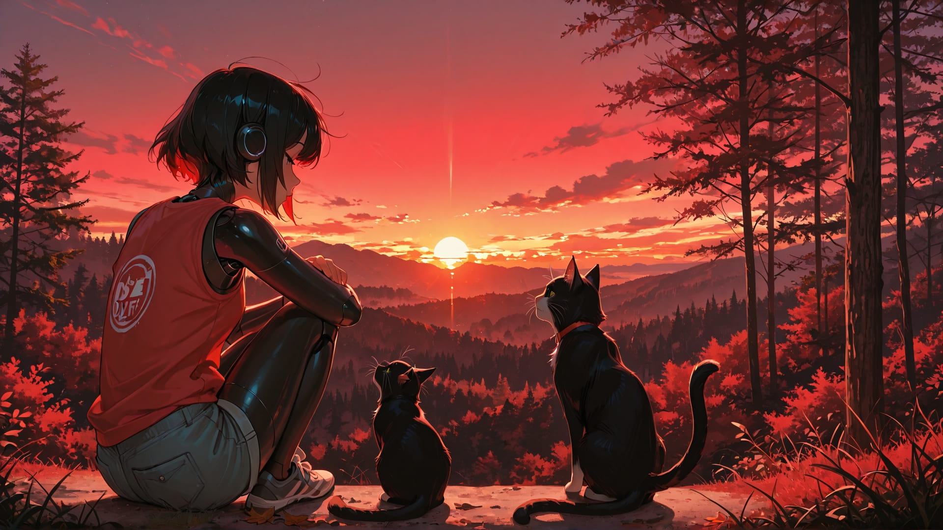 Red Sunset Nature NotesAppChic smartphone wallpaper free download, vertical 16:9 format, Red, Sunset, Nature, Summer