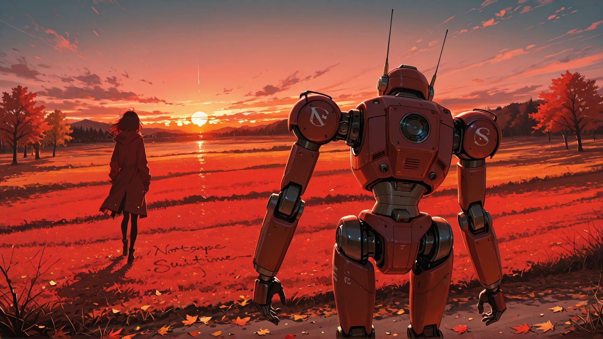 Red Sunset Sky NotesAppChic smartphone wallpaper free download, vertical 16:9 format, Red, Sunset, Sky, Autumn