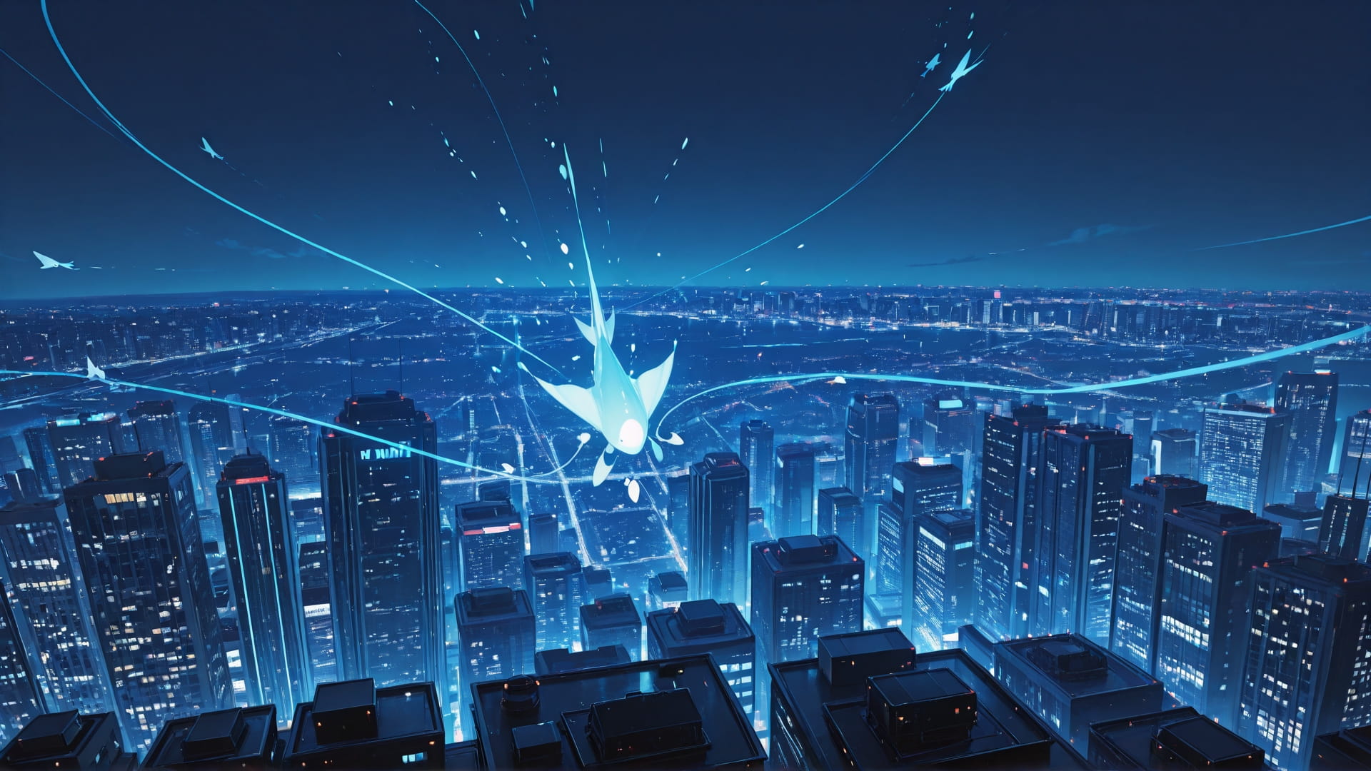 Blue Night City Nuclear smartphone wallpaper free download, vertical 9:16 format, Blue, Night, City, Summer