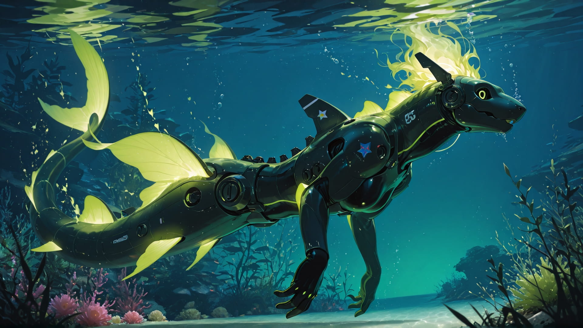 Green Night Sea Nuclear smartphone wallpaper free download, vertical 16:9 format, Green, Night, Sea, Spring