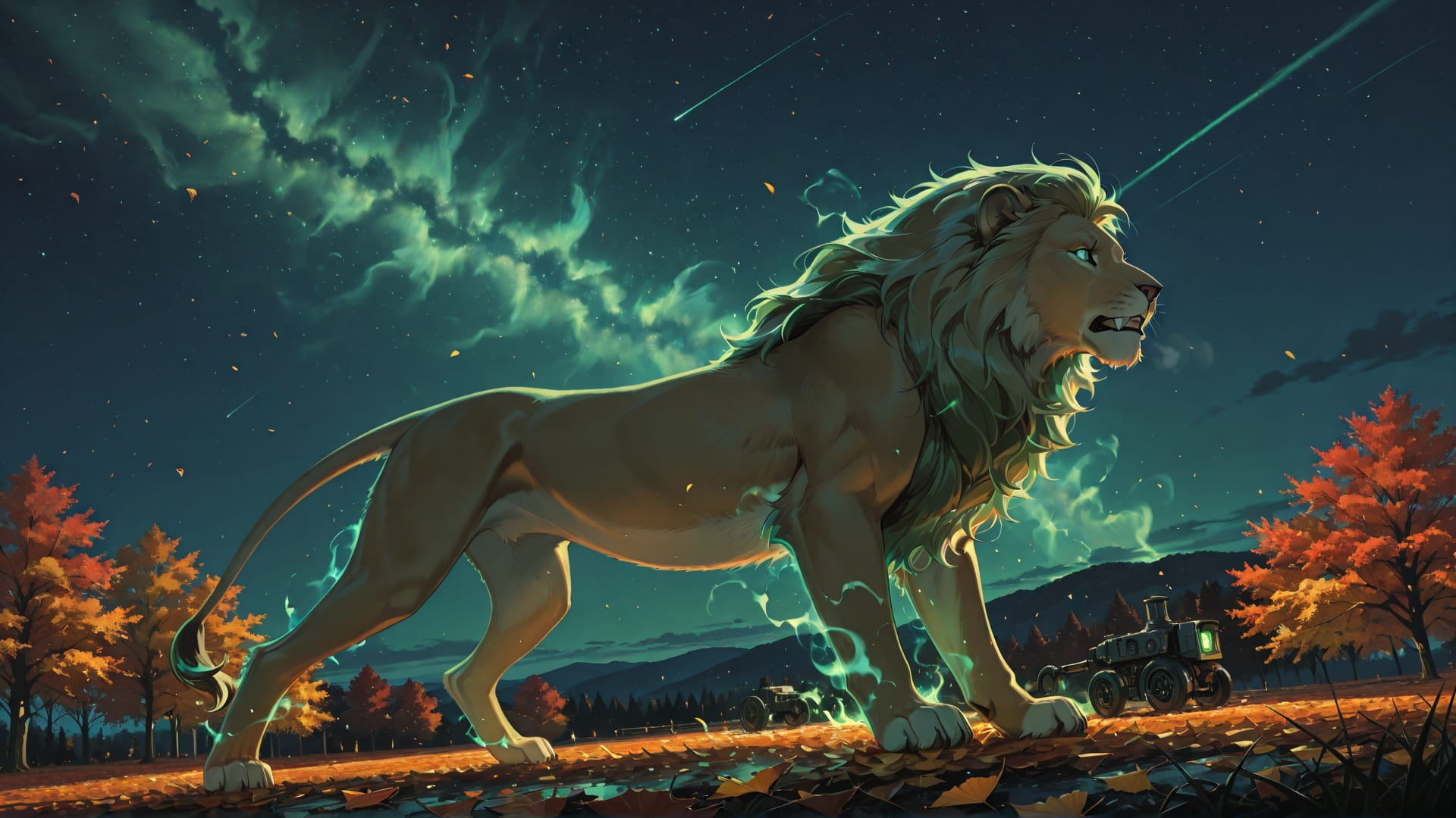 Green Night Sky Nuclear smartphone wallpaper free download, vertical 16:9 format, Green, Night, Sky, Autumn