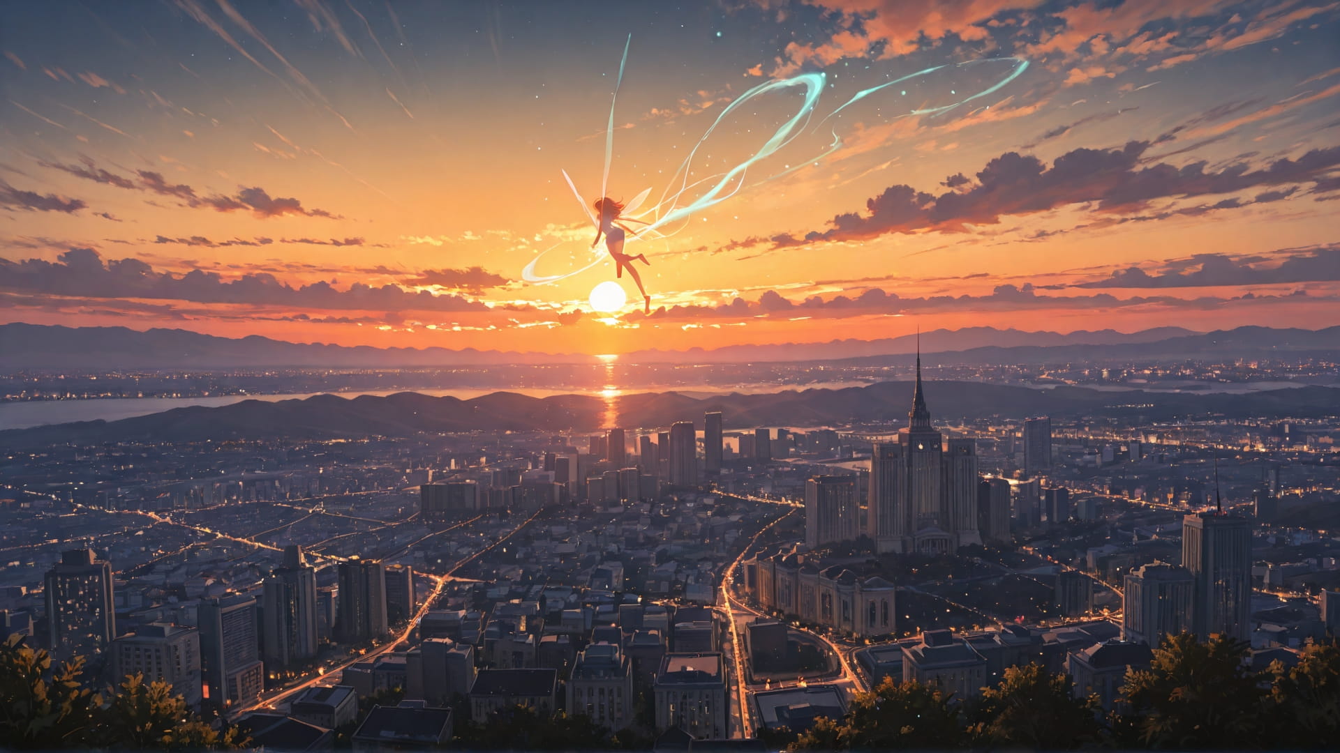 Orange Sunset City Nuclear smartphone wallpaper free download, vertical 16:9 format, Orange, Sunset, City, Spring