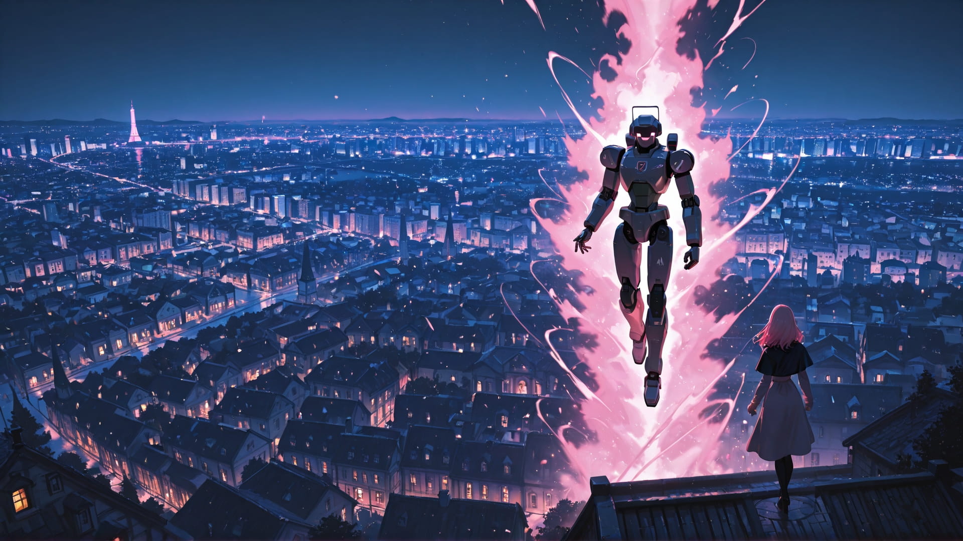 Pink Night City Nuclear smartphone wallpaper free download, vertical 16:9 format, Pink, Night, City, Spring