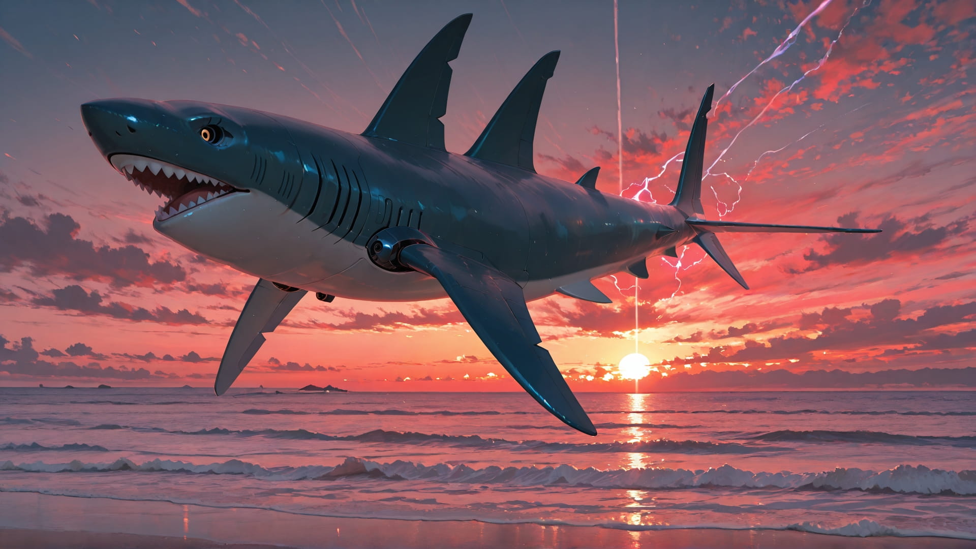 Red Sunset Sea Nuclear smartphone wallpaper free download, vertical 16:9 format, Red, Sunset, Sea, Spring