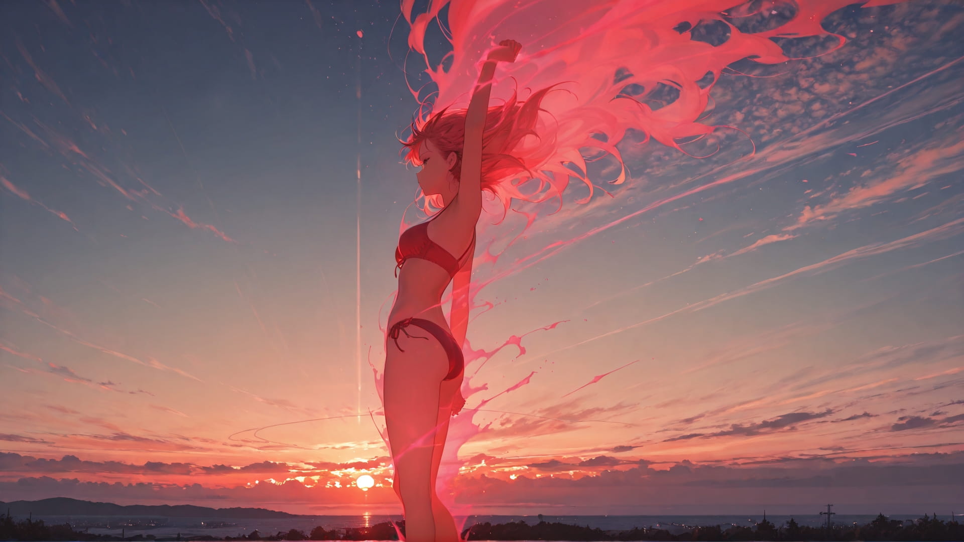 Red Sunset Sky Nuclear smartphone wallpaper free download, vertical 16:9 format, Red, Sunset, Sky, Summer 001