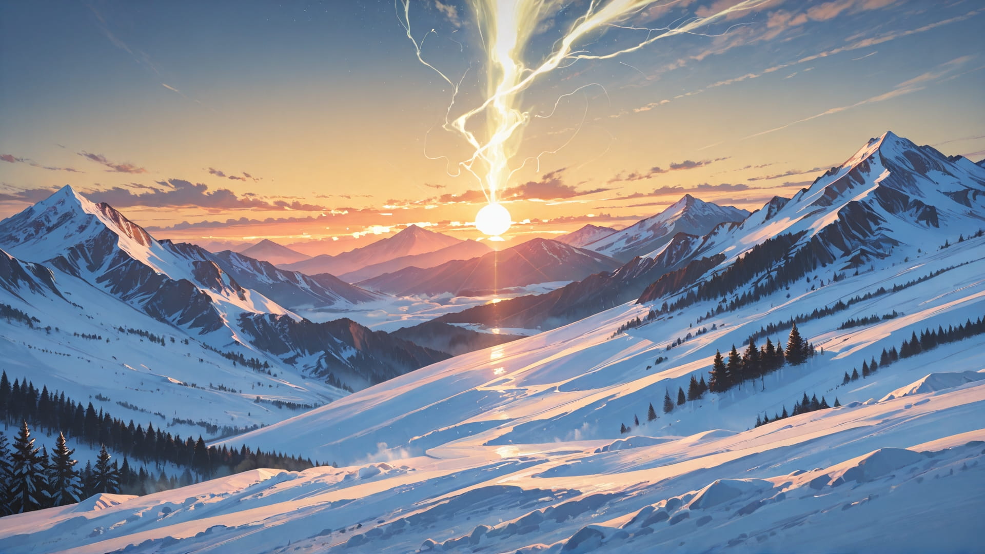 Yellow Sunset Mountain Nuclear smartphone wallpaper free download, vertical 16:9 format, Yellow, Sunset, Mountain, Winter 001