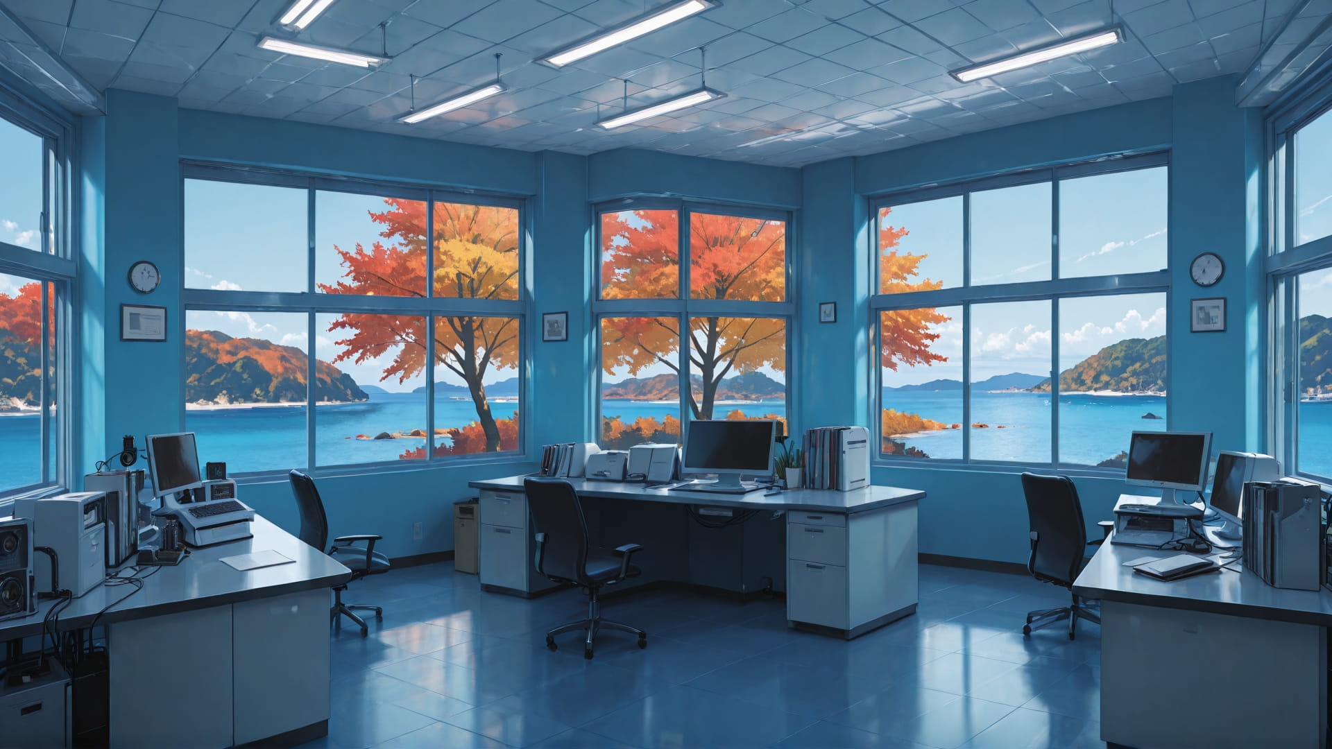 Blue Afternoon Sea Office smartphone wallpaper free download, vertical 16:9 format, Blue, Afternoon, Sea, Autumn