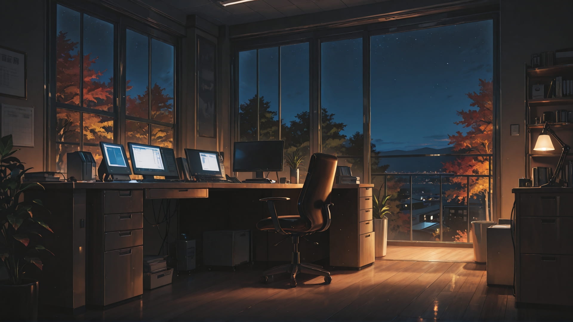 Brown Night Sky Office smartphone wallpaper free download, vertical 16:9 format, Brown, Night, Sky, Autumn