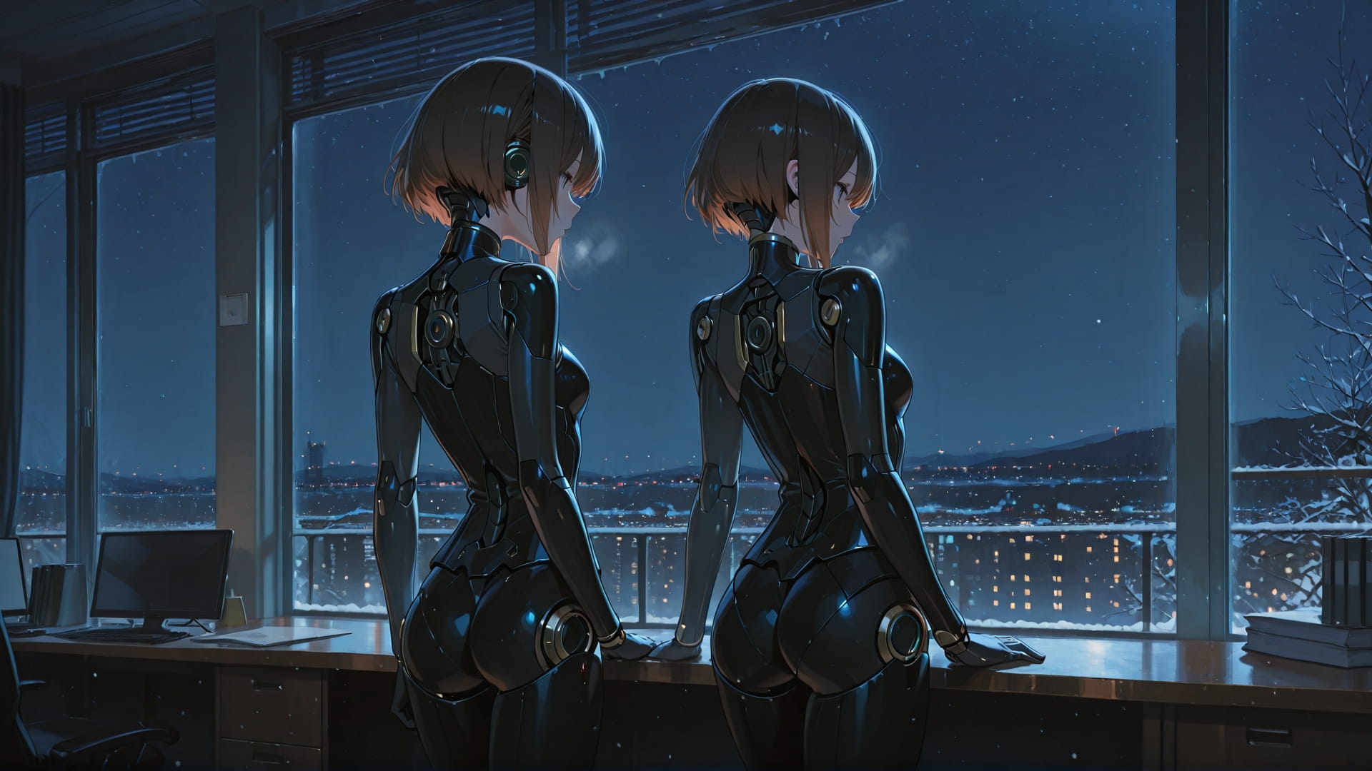 Brown Night Sky Office smartphone wallpaper free download, vertical 16:9 format, Brown, Night, Sky, Winter