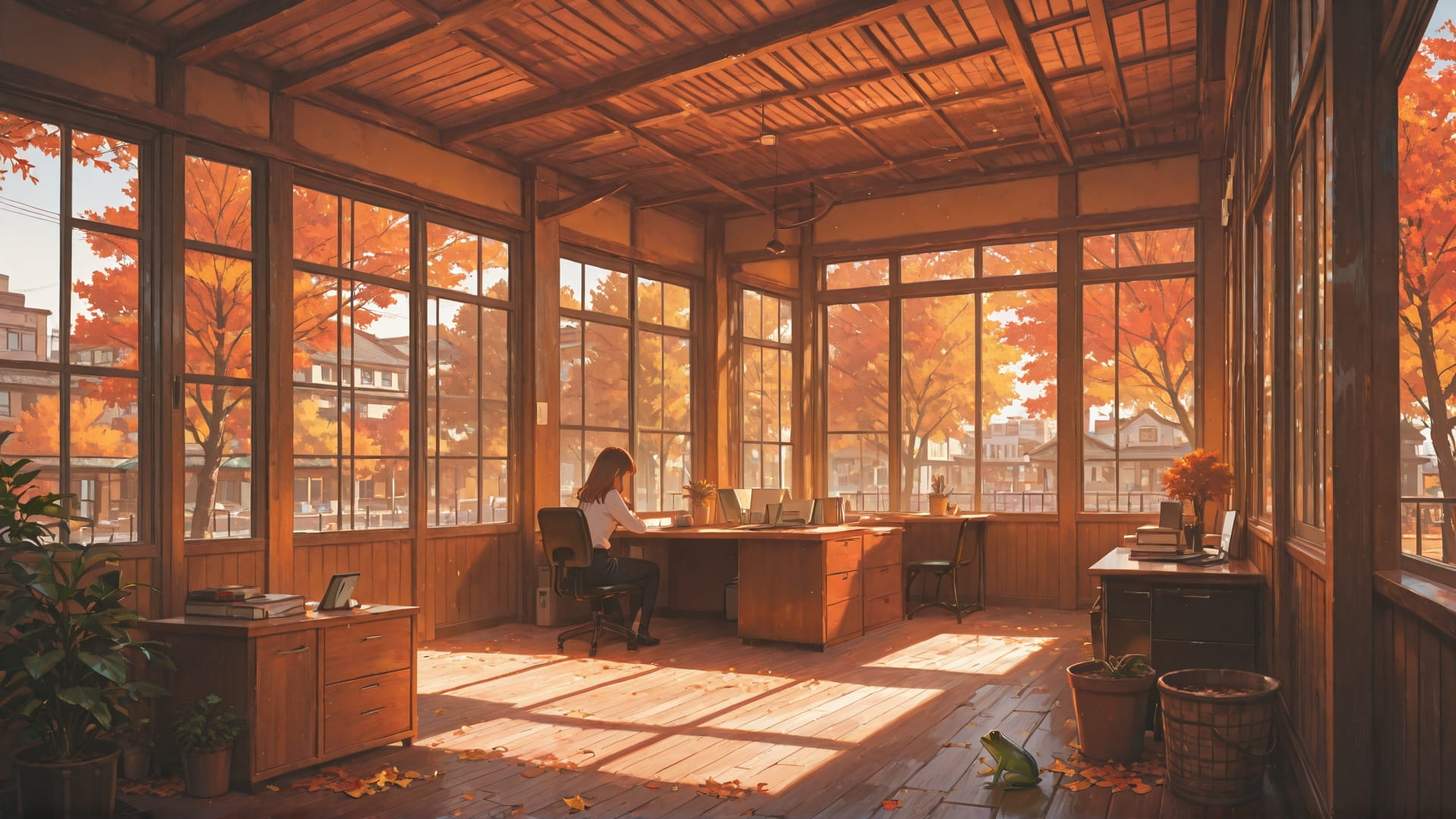 Orange Afternoon City Office smartphone wallpaper free download, vertical 16:9 format, Orange, Afternoon, City, Autumn