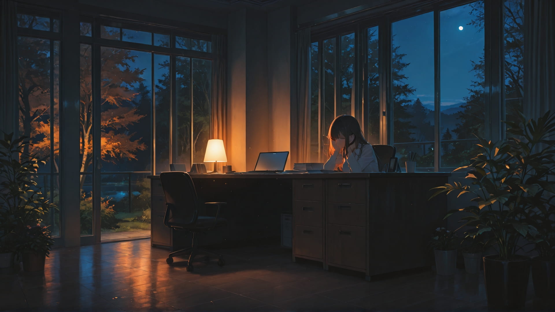 Orange Night Nature Office smartphone wallpaper free download, vertical 16:9 format, Orange, Night, Nature, Spring 001