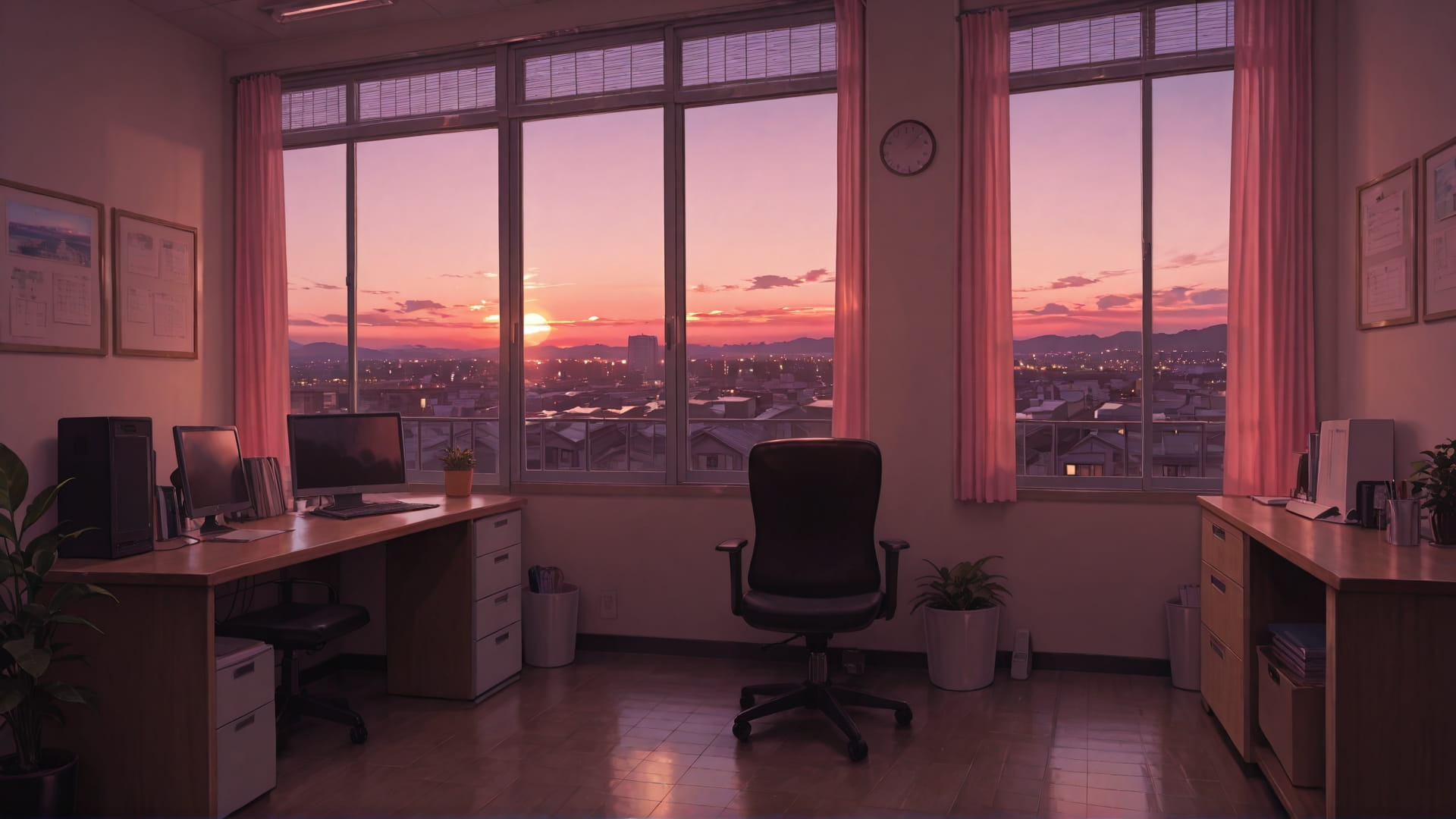 Pink Sunset City Office smartphone wallpaper free download, vertical 16:9 format, Pink, Sunset, City, Summer 001