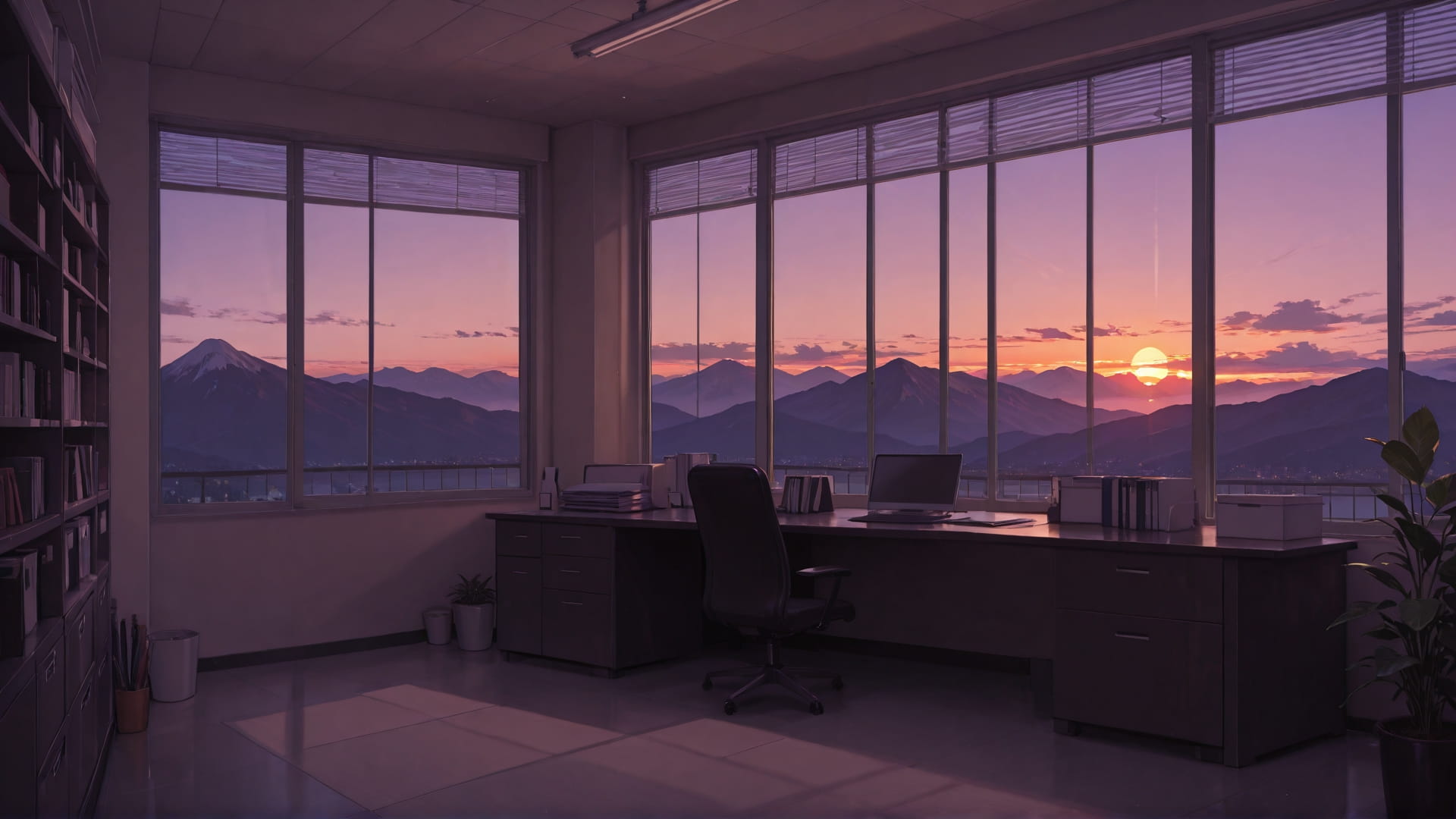 Purple Sunset Mountain Office smartphone wallpaper free download, vertical 16:9 format, Purple, Sunset, Mountain, Summer 001
