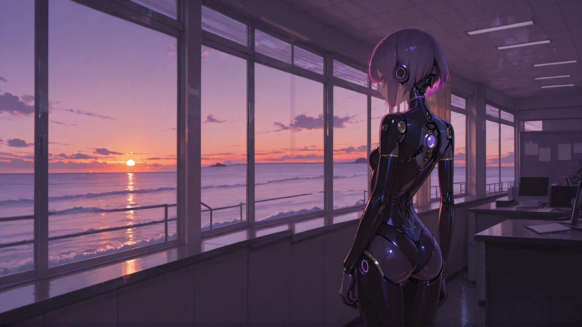 Purple Sunset Sea Office smartphone wallpaper free download, vertical 16:9 format, Purple, Sunset, Sea, Winter