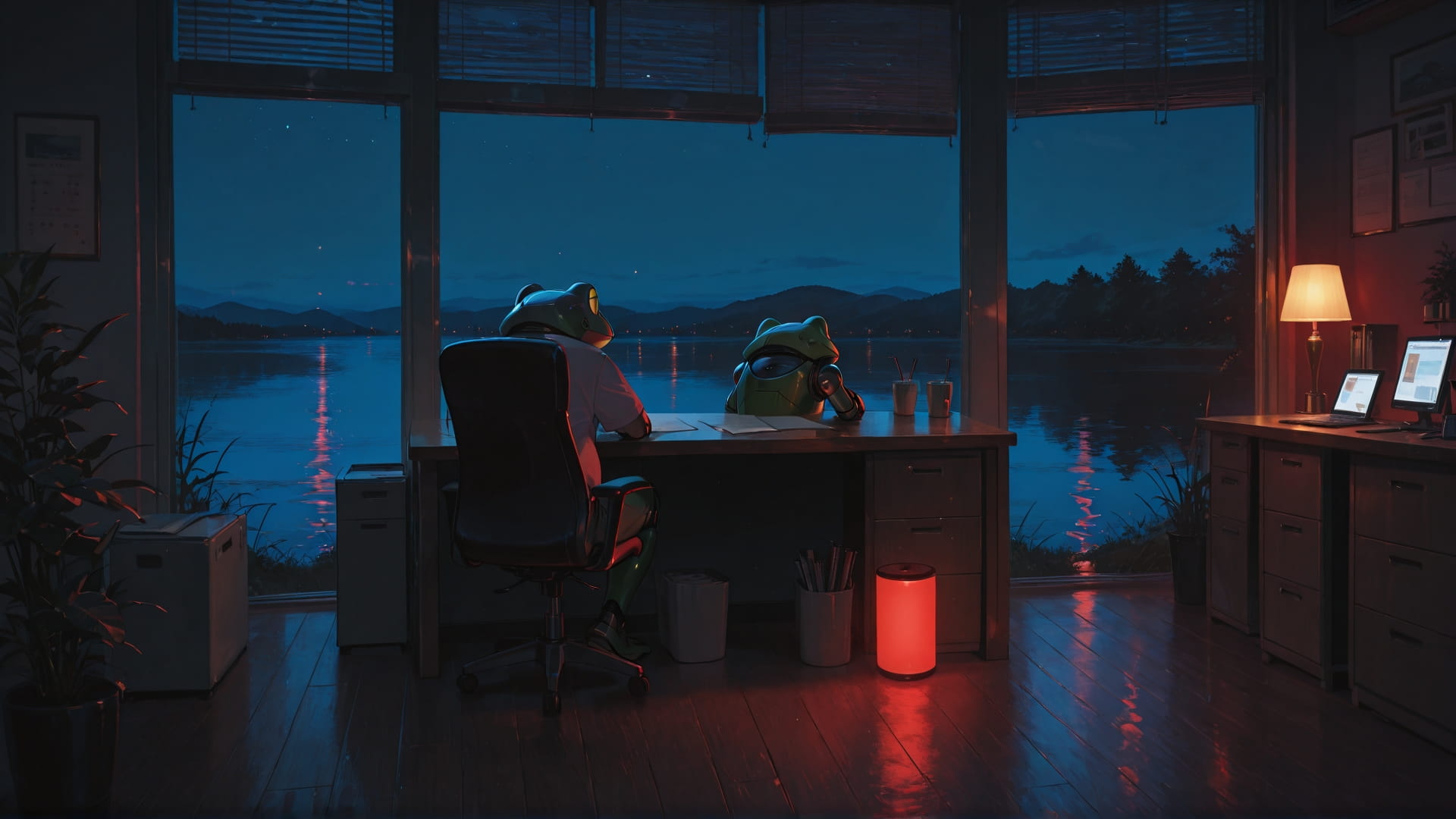 Red Night Sea Office smartphone wallpaper free download, vertical 16:9 format, Red, Night, Sea, Summer