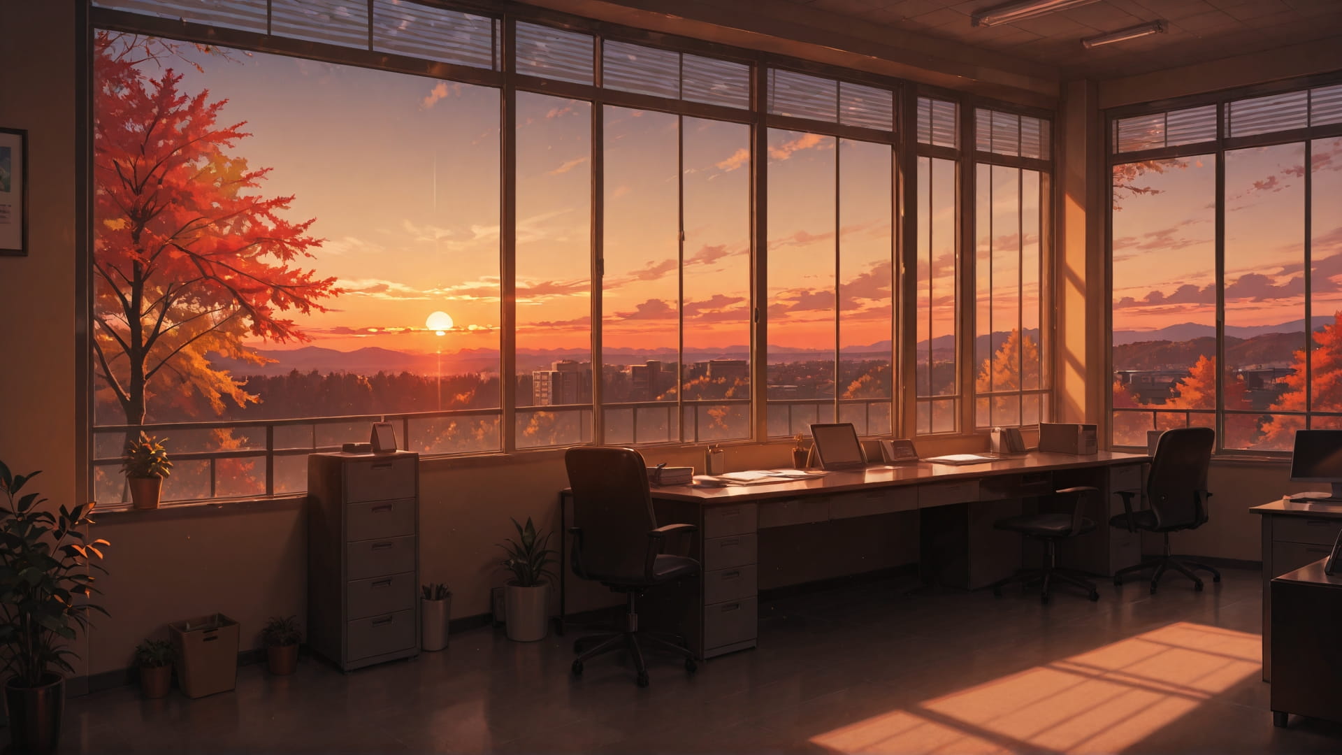 Red Sunset Sky Office smartphone wallpaper free download, vertical 16:9 format, Red, Sunset, Sky, Autumn 001