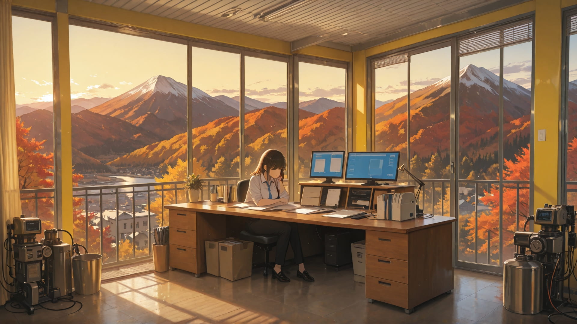 Yellow Afternoon Mountain Office smartphone wallpaper free download, vertical 16:9 format, Yellow, Afternoon, Mountain, Autumn