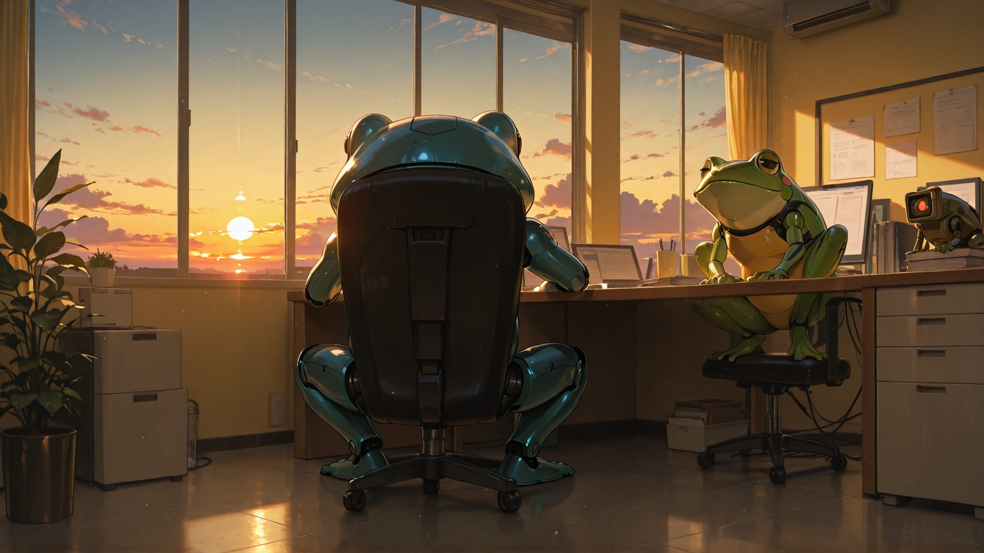 Yellow Sunset Sky Office smartphone wallpaper free download, vertical 16:9 format, Yellow, Sunset, Sky, Summer