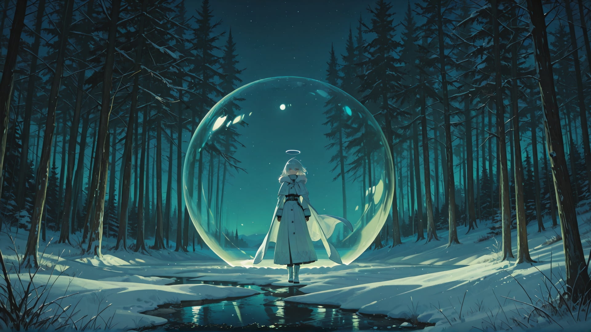 Green Night Nature OptOutEra smartphone wallpaper free download, vertical 16:9 format, Green, Night, Nature, Winter 001