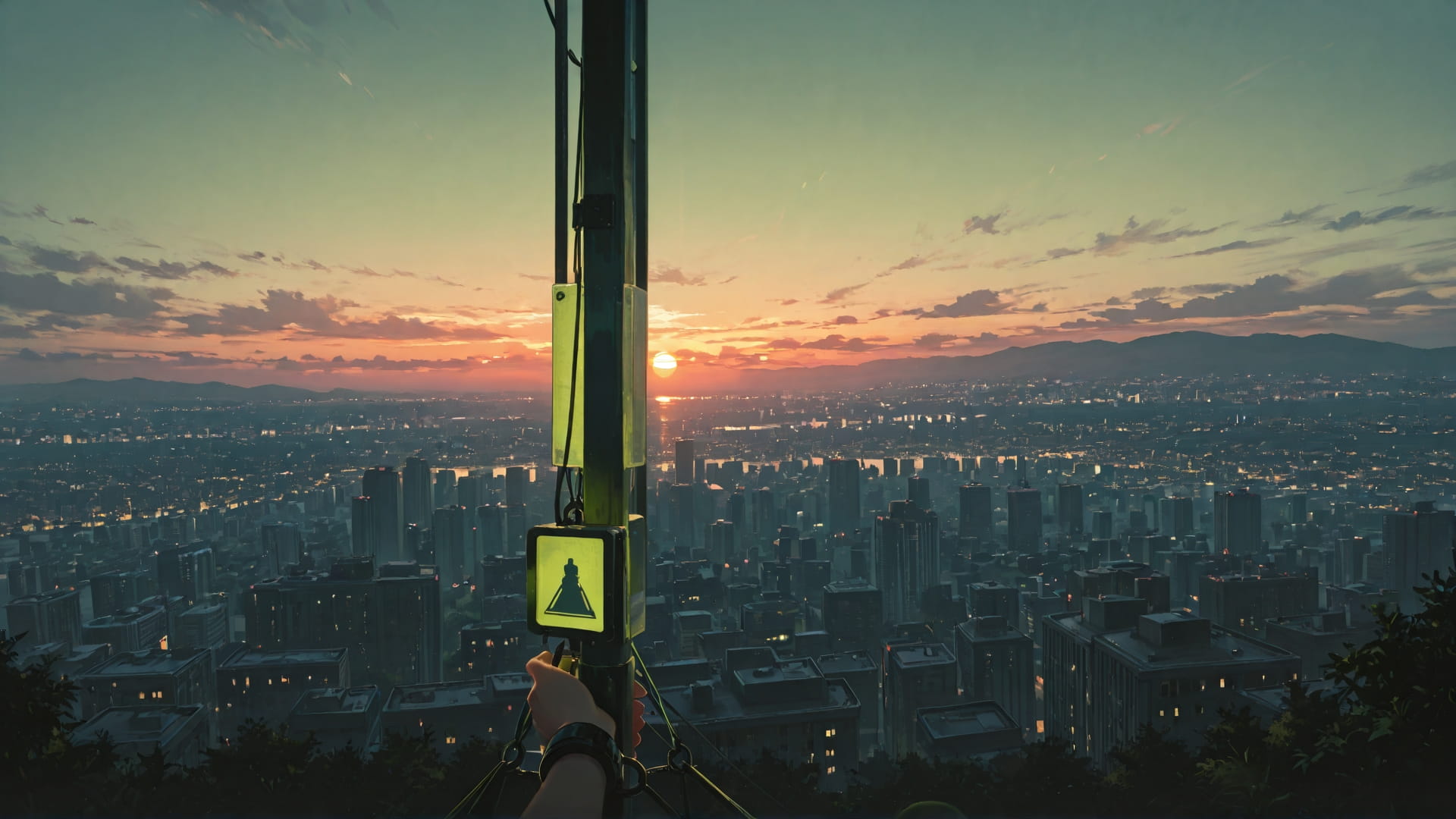 Green Sunset City OptOutEra smartphone wallpaper free download, vertical 16:9 format, Green, Sunset, City, Spring 001