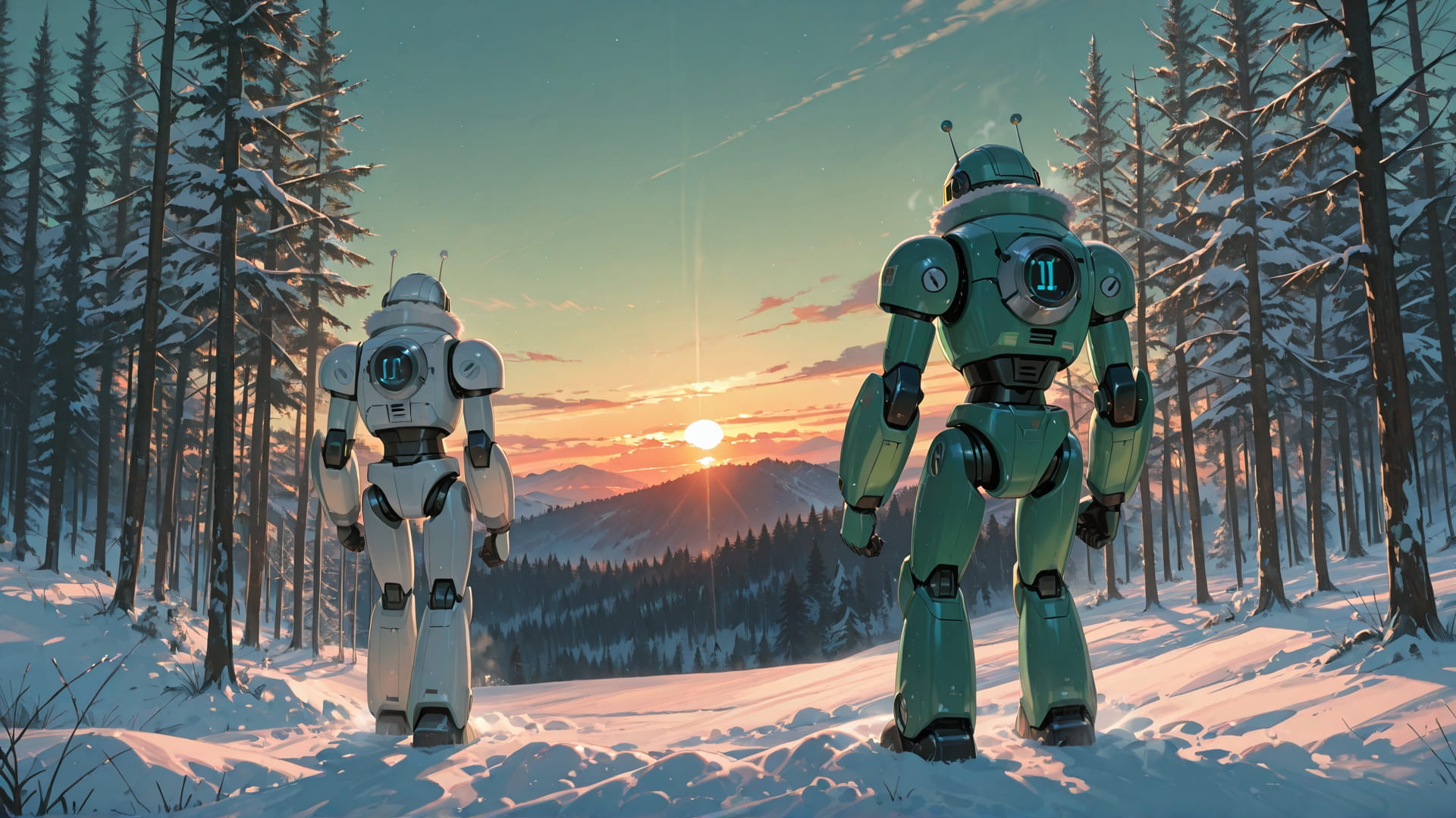 Green Sunset Nature OptOutEra smartphone wallpaper free download, vertical 16:9 format, Green, Sunset, Nature, Winter