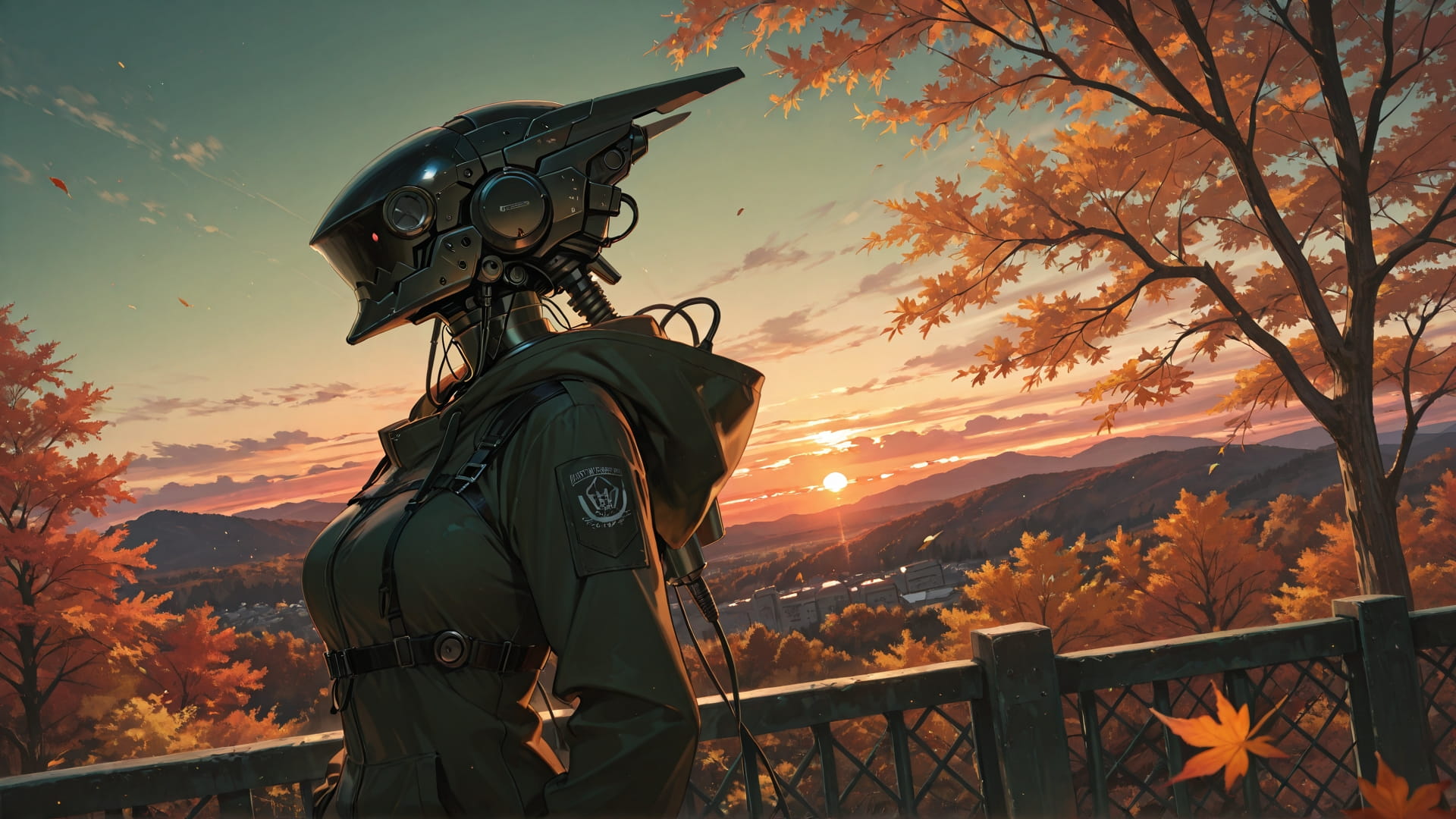 Green Sunset Sky OptOutEra smartphone wallpaper free download, vertical 16:9 format, Green, Sunset, Sky, Autumn