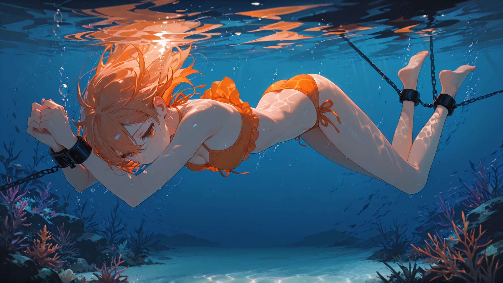 Orange Night Sea OptOutEra smartphone wallpaper free download, vertical 16:9 format, Orange, Night, Sea, Summer 001