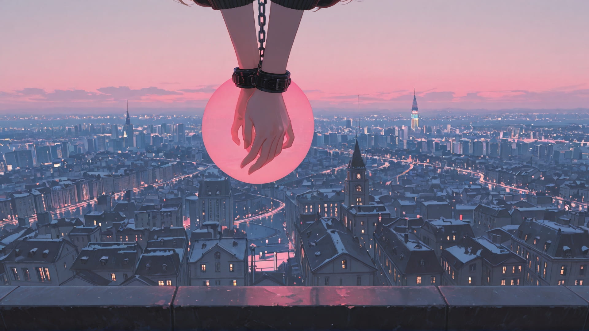 Pink Afternoon City OptOutEra smartphone wallpaper free download, vertical 16:9 format, Pink, Afternoon, City, Winter 001