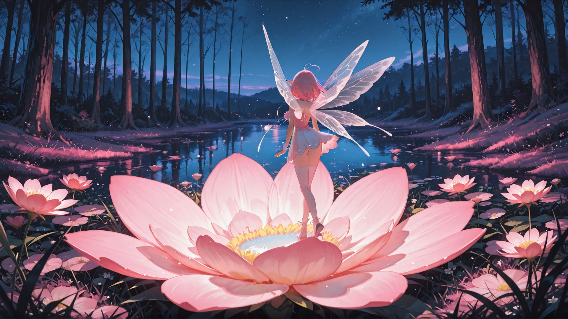 Pink Night Nature OptOutEra smartphone wallpaper free download, vertical 16:9 format, Pink, Night, Nature, Spring