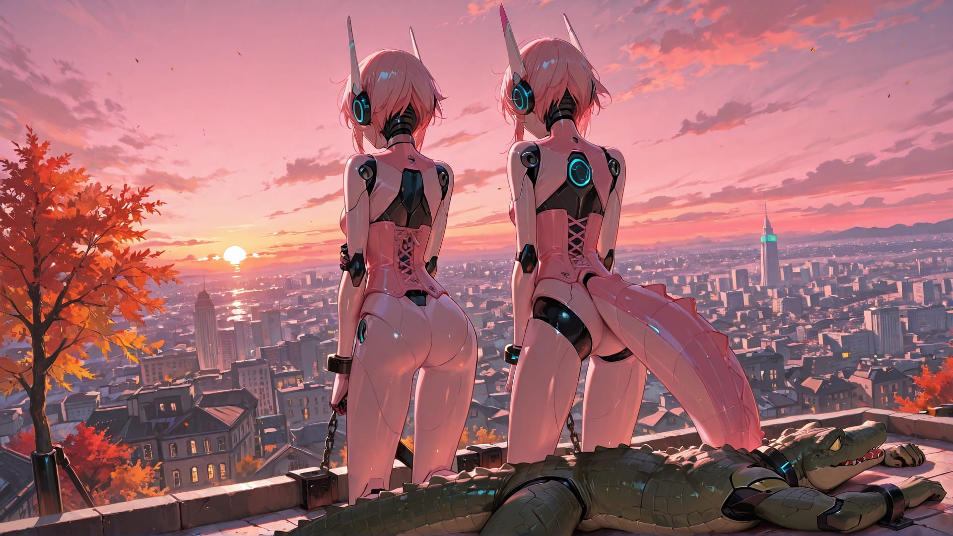 Pink Sunset City OptOutEra smartphone wallpaper free download, vertical 16:9 format, Pink, Sunset, City, Autumn