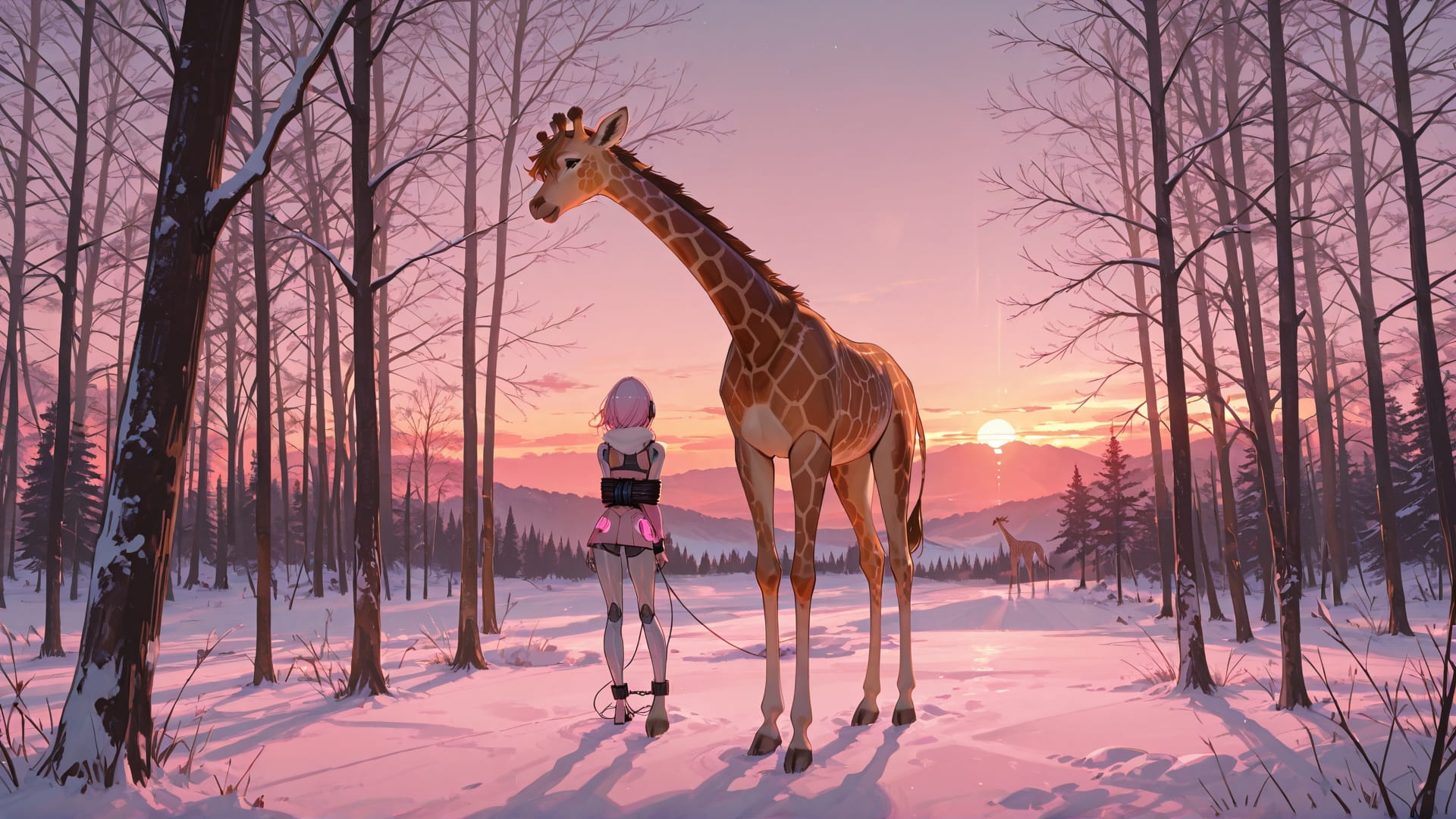 Pink Sunset Nature OptOutEra smartphone wallpaper free download, vertical 16:9 format, Pink, Sunset, Nature, Winter