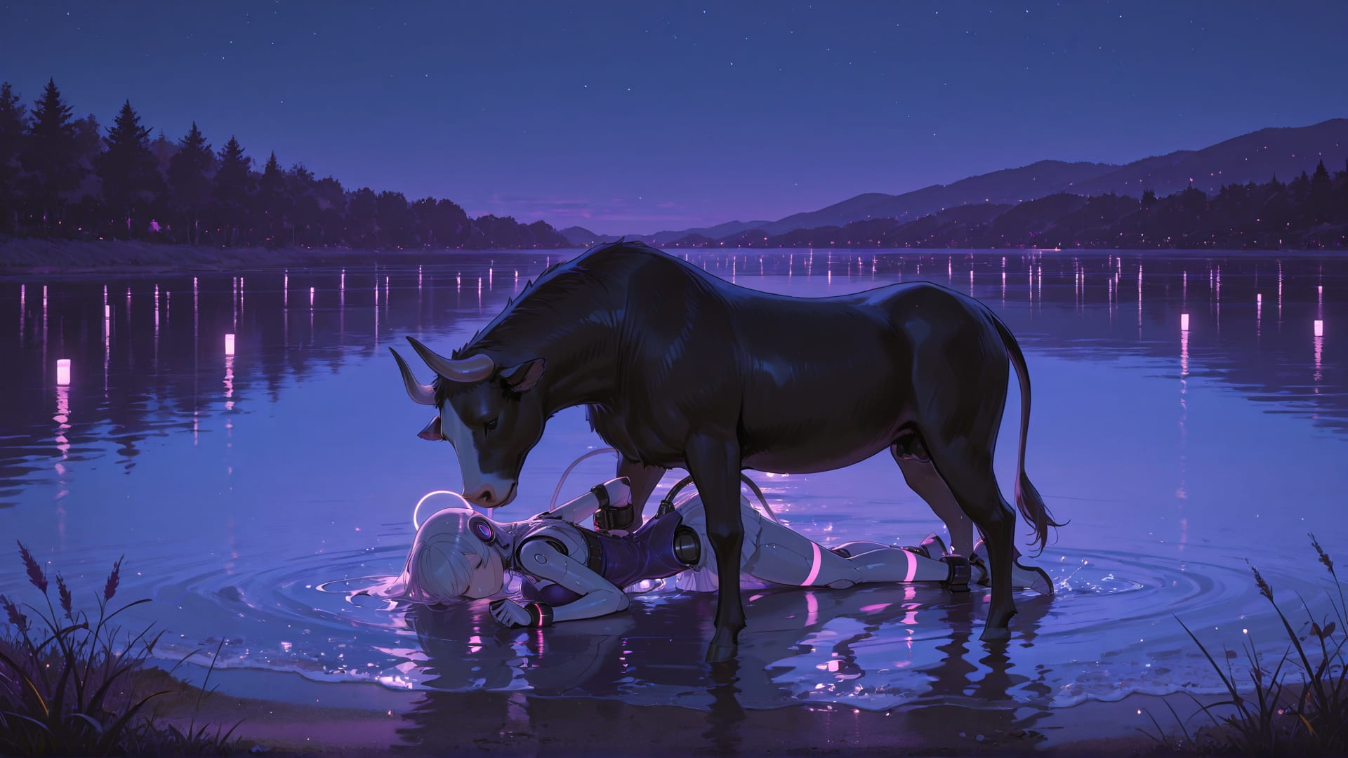 Purple Night Sea OptOutEra smartphone wallpaper free download, vertical 16:9 format, Purple, Night, Sea, Summer