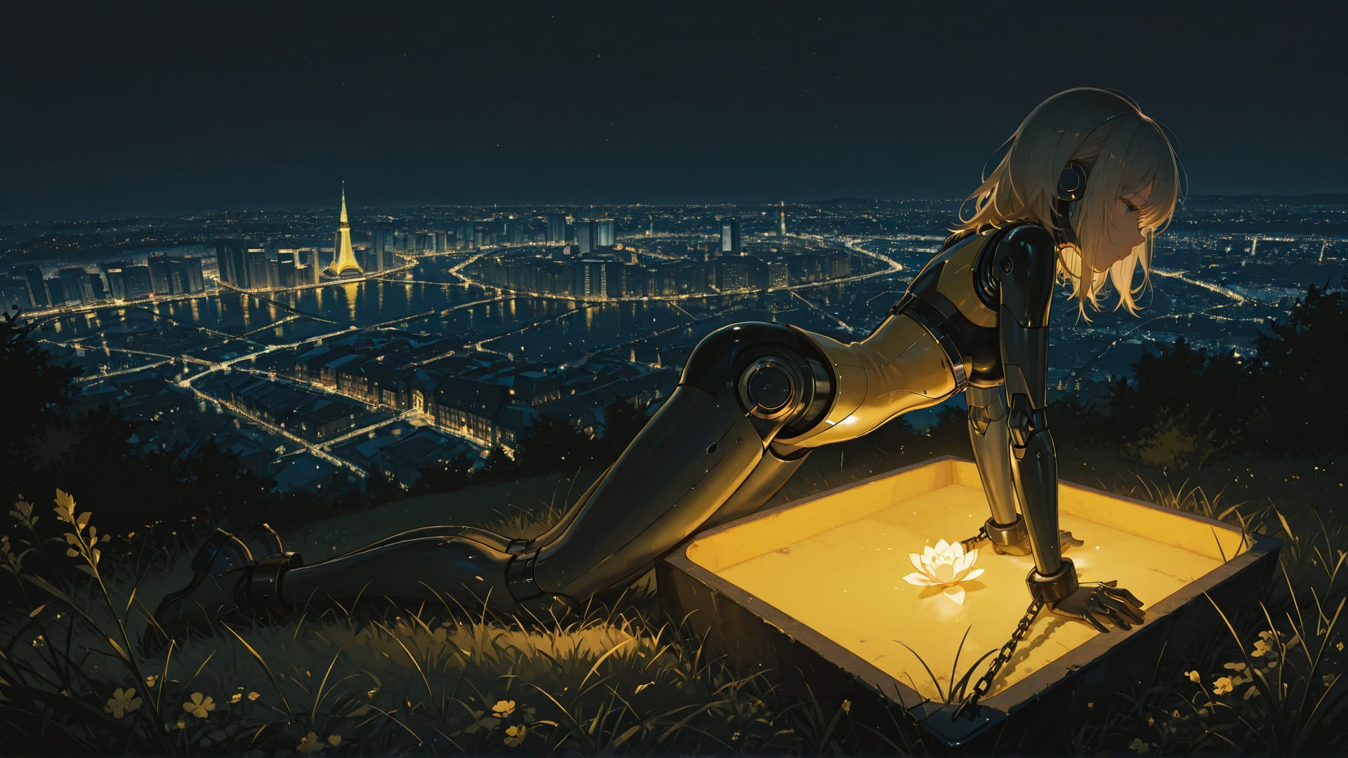 Yellow Night City OptOutEra smartphone wallpaper free download, vertical 16:9 format, Yellow, Night, City, Spring