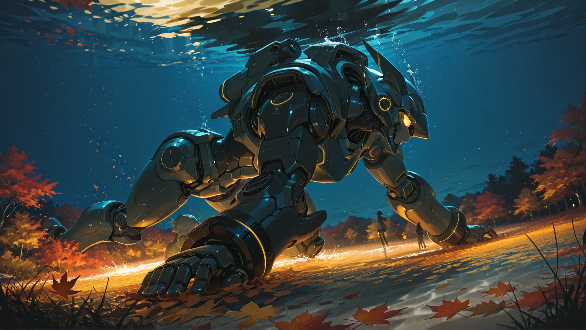 Yellow Night Sea OptOutEra smartphone wallpaper free download, vertical 16:9 format, Yellow, Night, Sea, Autumn