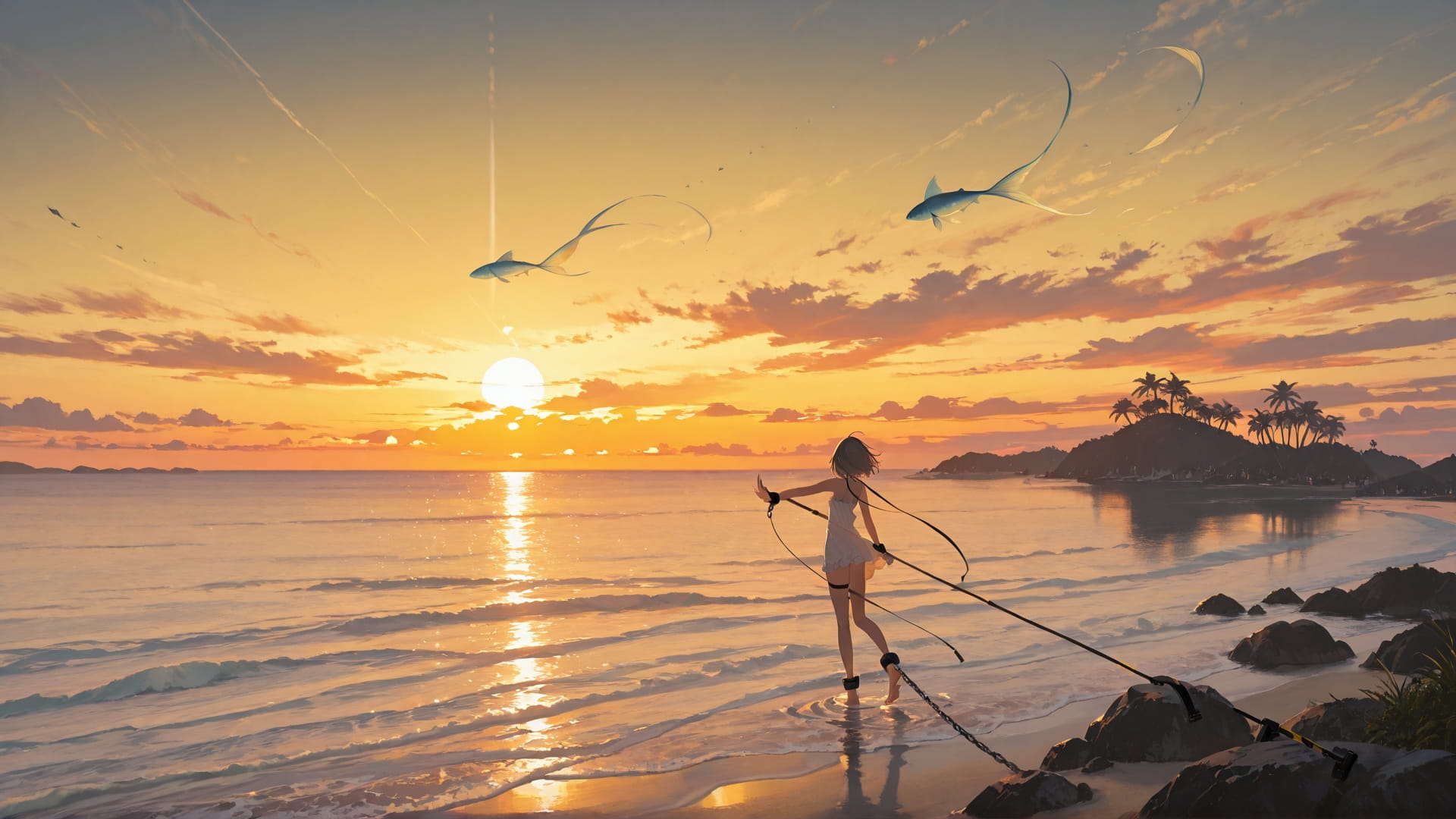 Yellow Sunset Sea OptOutEra smartphone wallpaper free download, vertical 16:9 format, Yellow, Sunset, Sea, Summer