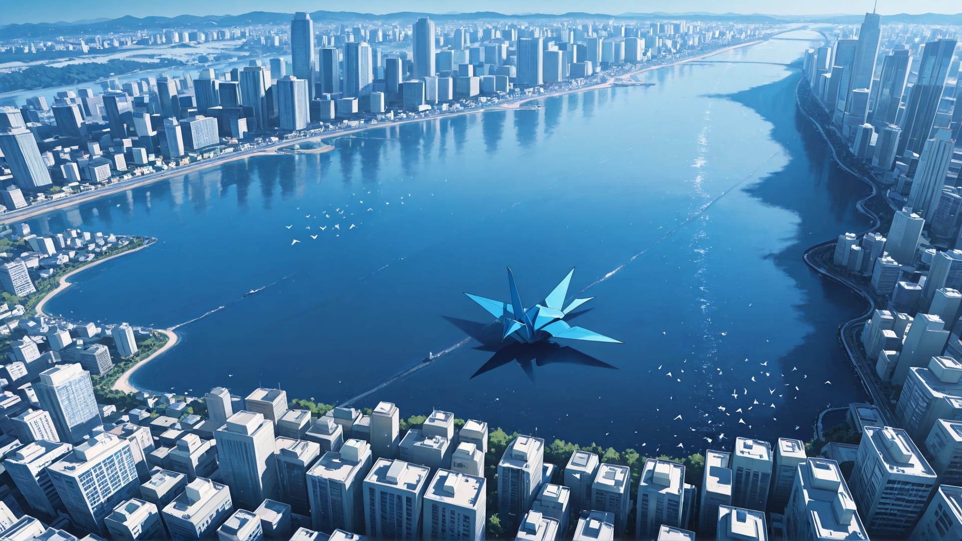 Blue Afternoon Sea Origami smartphone wallpaper free download, vertical 9:16 format, Blue, Afternoon, Sea, Summer