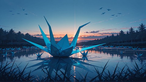 Blue Sunset Nature Origami smartphone wallpaper free download, vertical 9:16 format, Blue, Sunset, Nature, Summer 001
