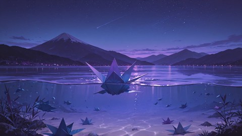 Purple Night Mountain Origami smartphone wallpaper free download, vertical 9:16 format, Purple, Night, Mountain, Summer 001
