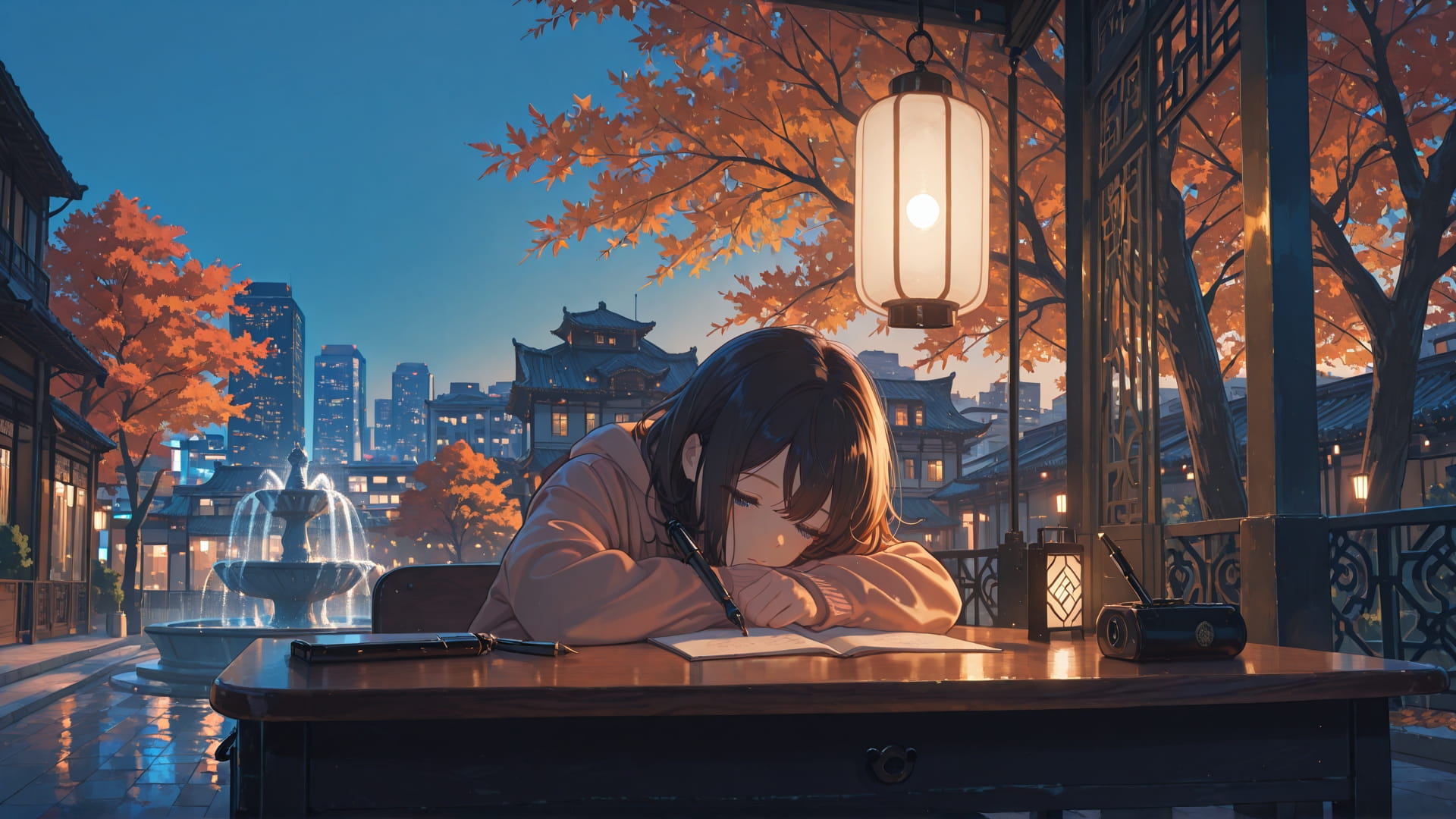 Blue Afternoon City PenPals smartphone wallpaper free download, vertical 16:9 format, Blue, Afternoon, City, Autumn 001